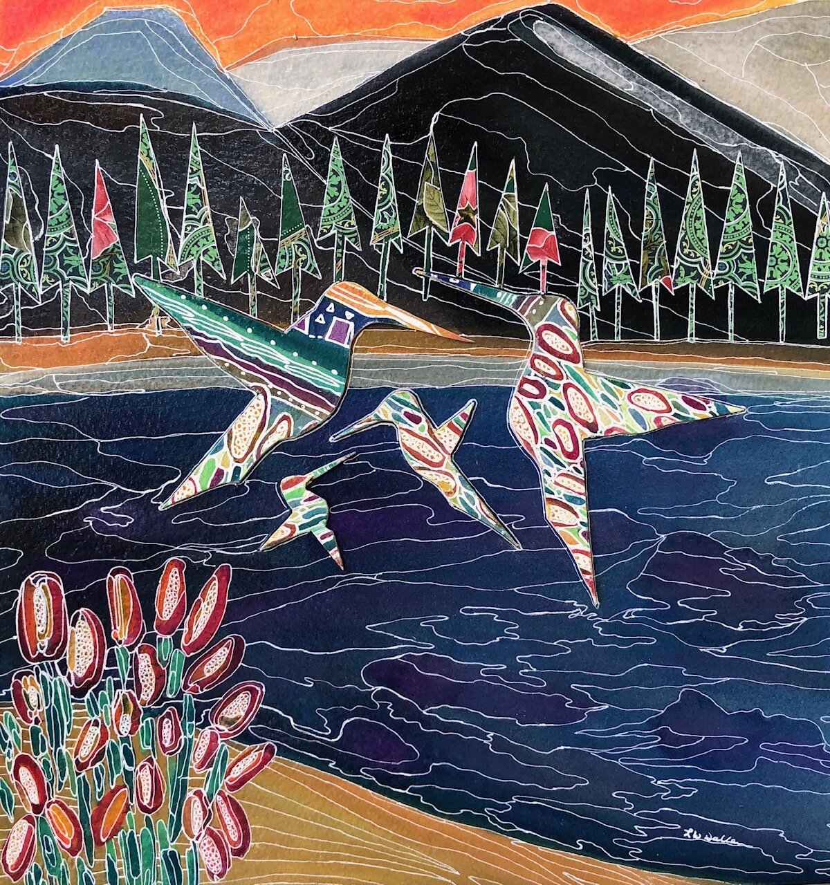 Twin Lakes Mixed Media 12x12" For Sale in Shop