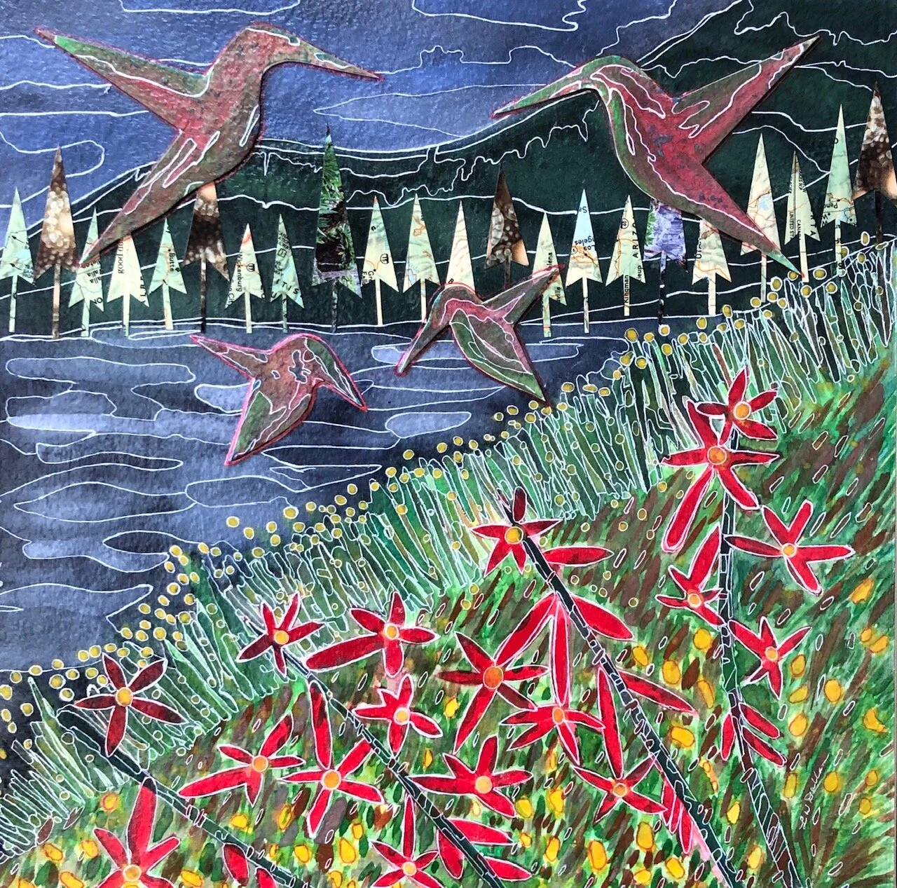 Fairy Trumpets Mixed Media 12x12"