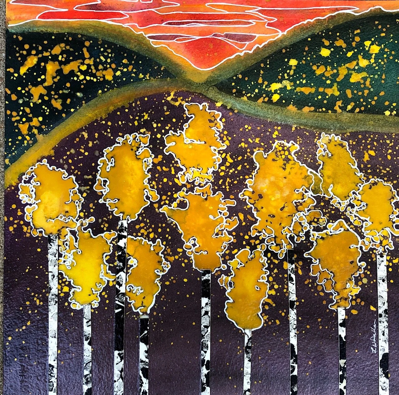 SOLD Aspens 2 Mixed Media 12x12"
