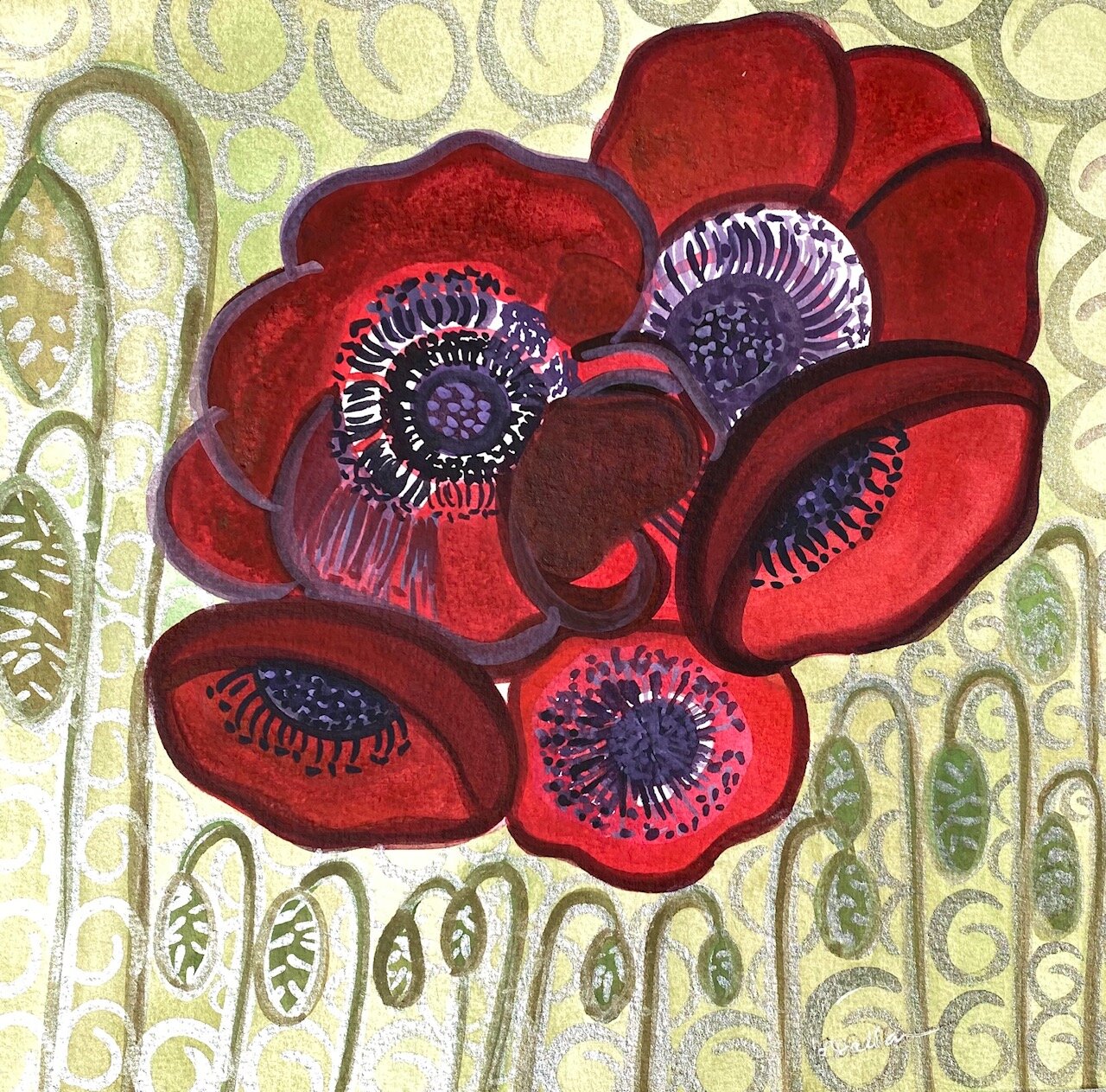 Oriental Poppies #1 watercolor and ink Sold
