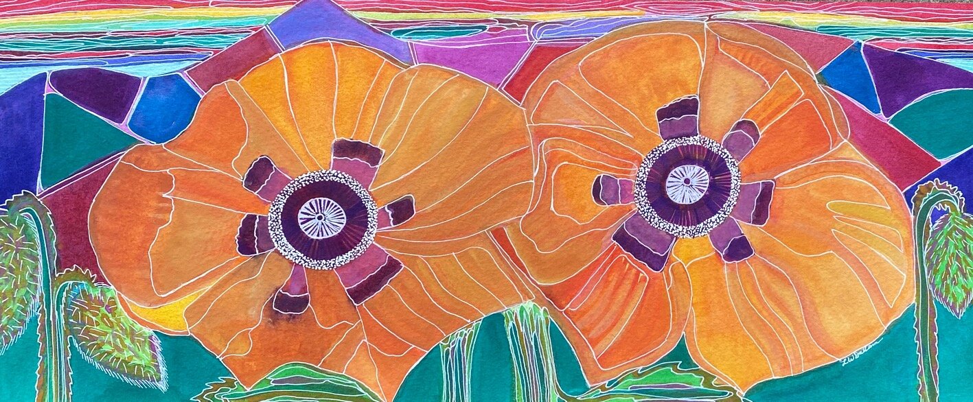 The Mountains are Calling #25 watercolor and ink 17x7" for sale
