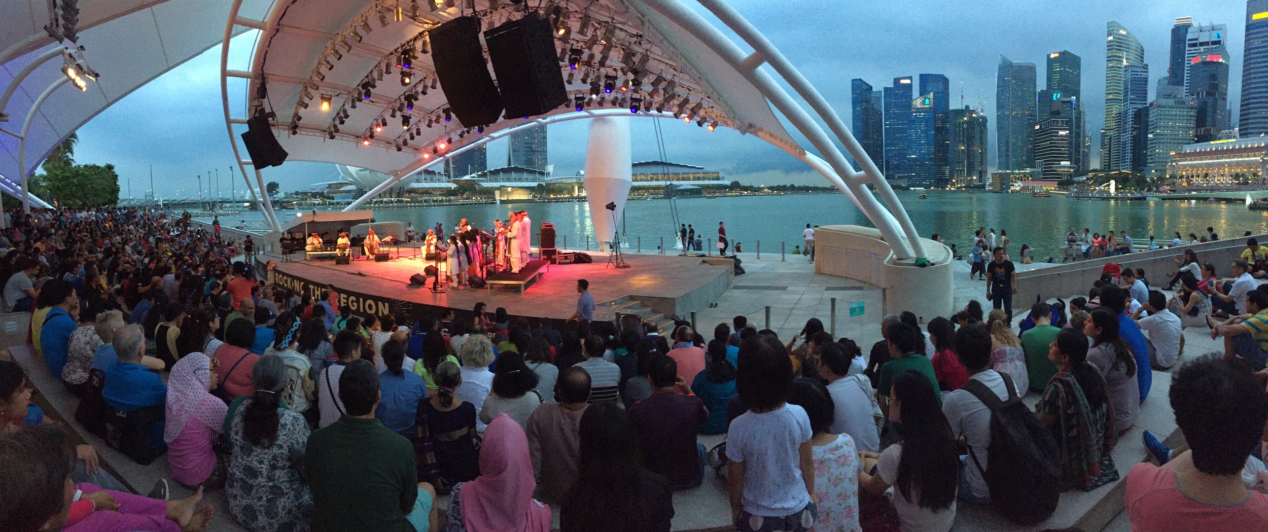 An Indian band plays during Holi on the waterfront.