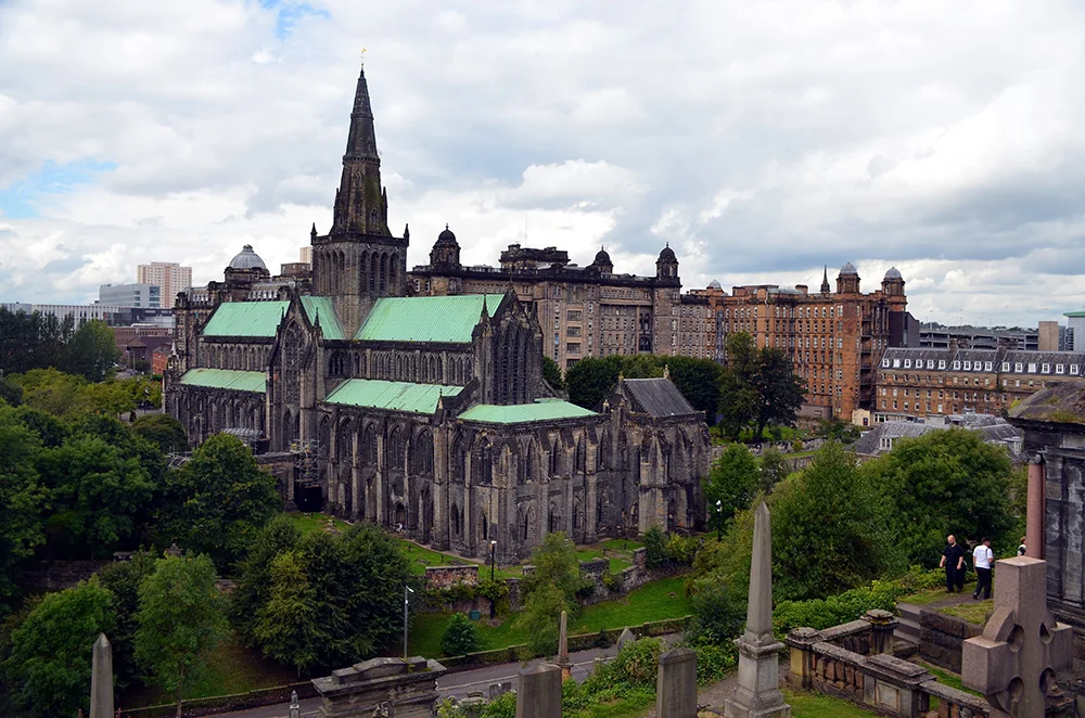 Big churches! I mean the Glasgow Cathedral seen from the dead people hill, I mean the Necropolis.