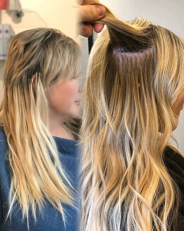 Proof that there can me a better tomorrow. My friend came to me 2.5 years ago with extensions like you see on the left, and she had been getting them done like that for a very long time. Fast forward to the picture on the right! 300 custom cut rooted