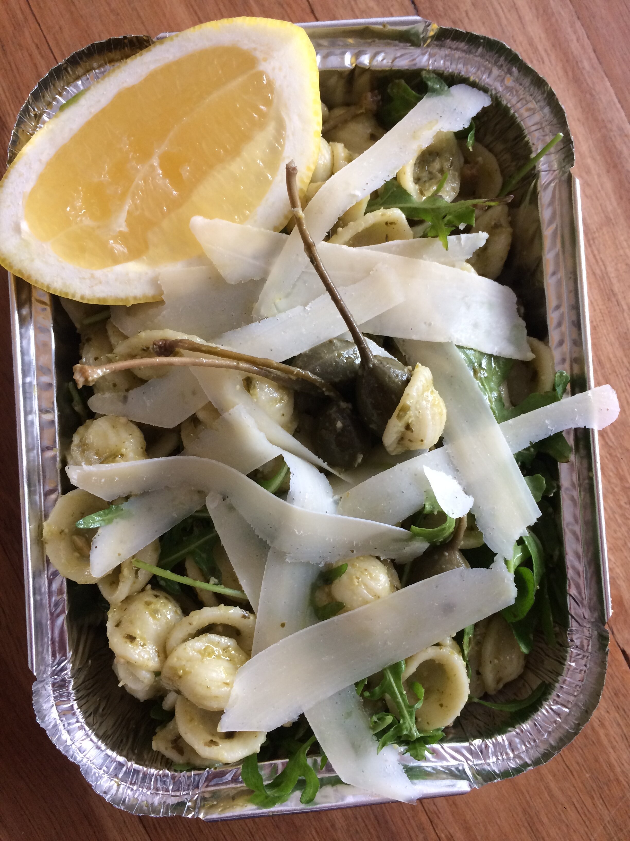 Jasmine Greens Park Kiosk Orecchiette with Capers, Rocket Pesto &amp; Parmesan Vegan