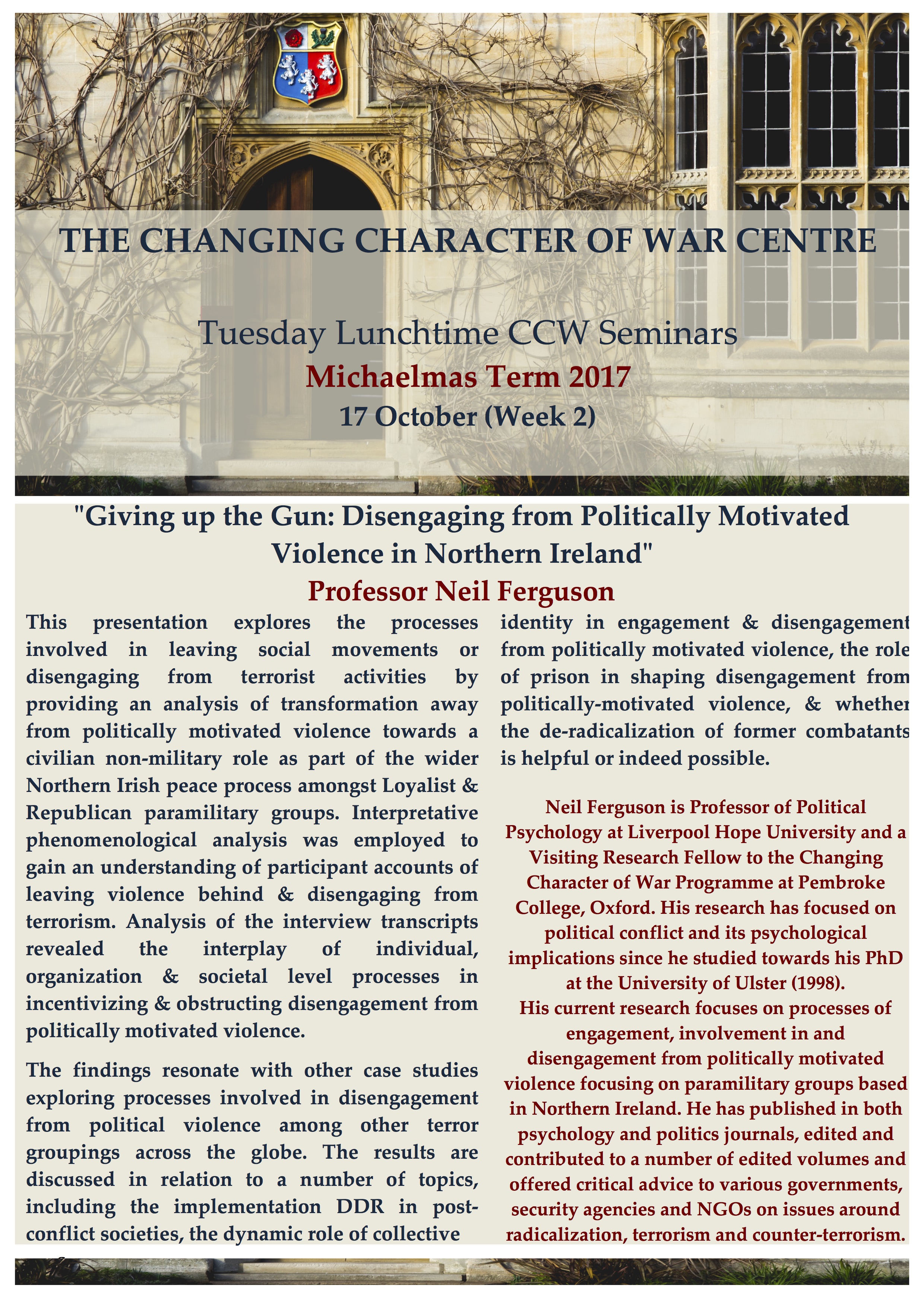 'Giving up the Gun: Disengaging from Politically Motivated Violence in Northern Ireland' by Professor Neil Ferguson