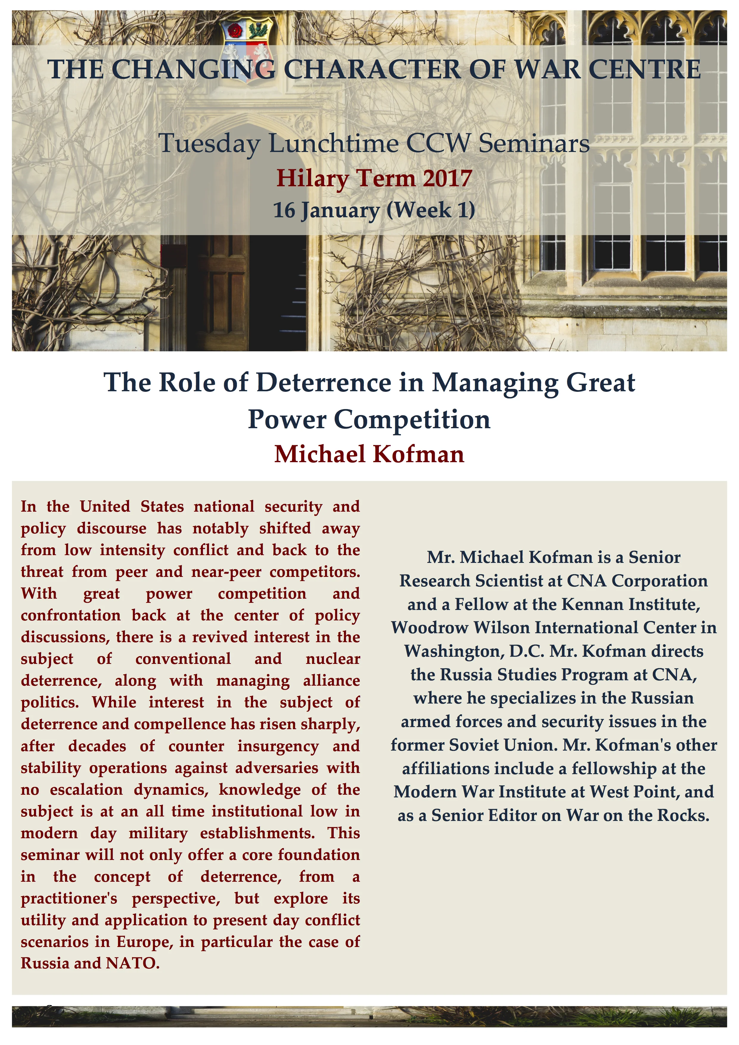 'The Role of Deterrence in Managing Great Power Competition' by Michael Kofman (CNA Corporation/Woodrow Wilson Center)