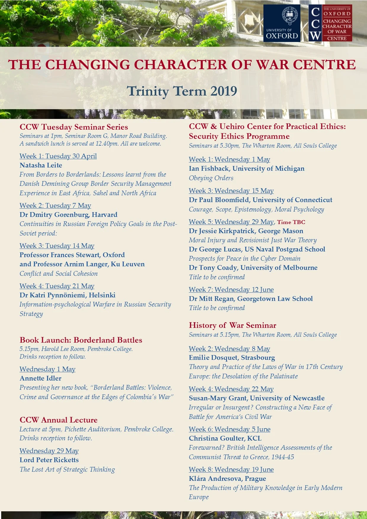 Trinity Term Seminar Series Announced