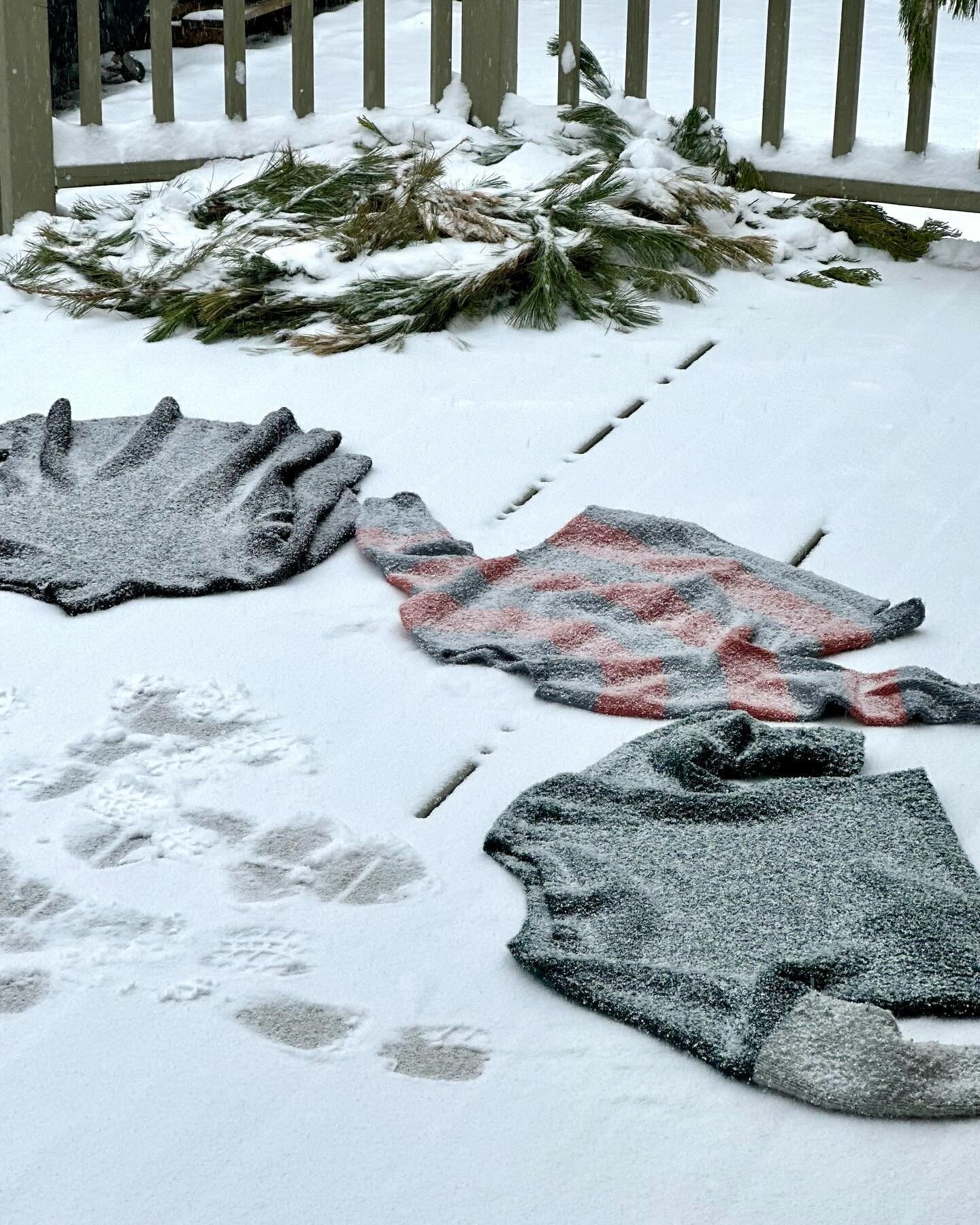 Inspired by Jori and Lorraine, Mary and Kathleen jump on the opportunity to snow wash the woolens! 😉

Hope everyone is enjoying this snowy day! 
❄️☃️❄️☃️❄️☃️

#lys #perfectblendyarnshop  #pbys ❄️