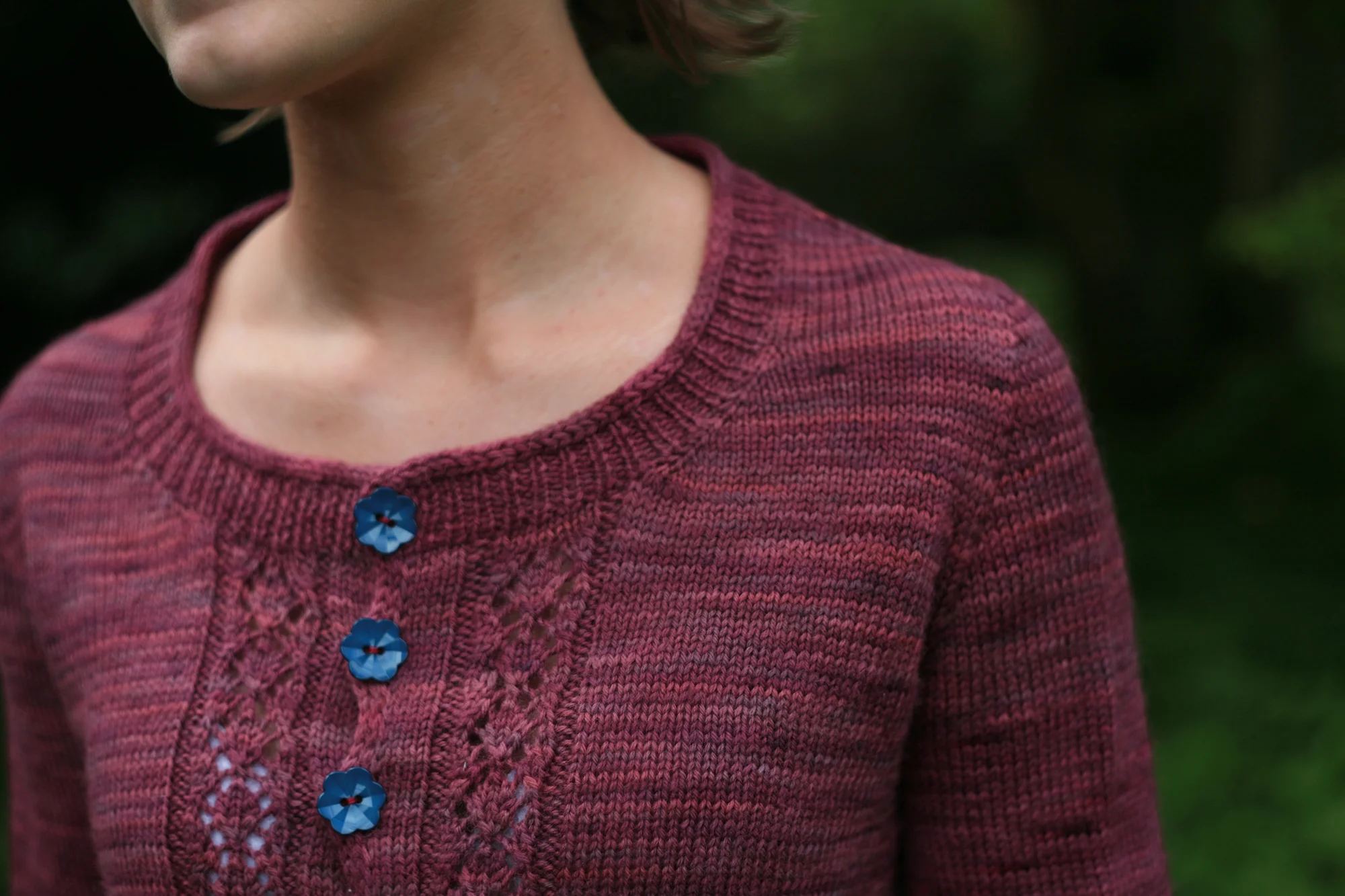 {yoke on a contiguous-sleeve cardigan}
