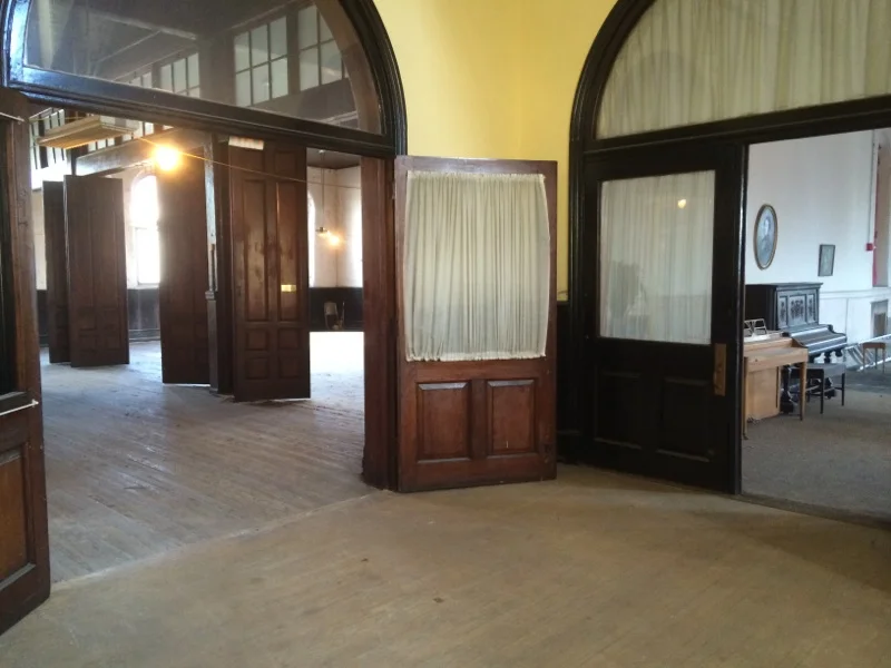 Lobby area pre-construction in the building.