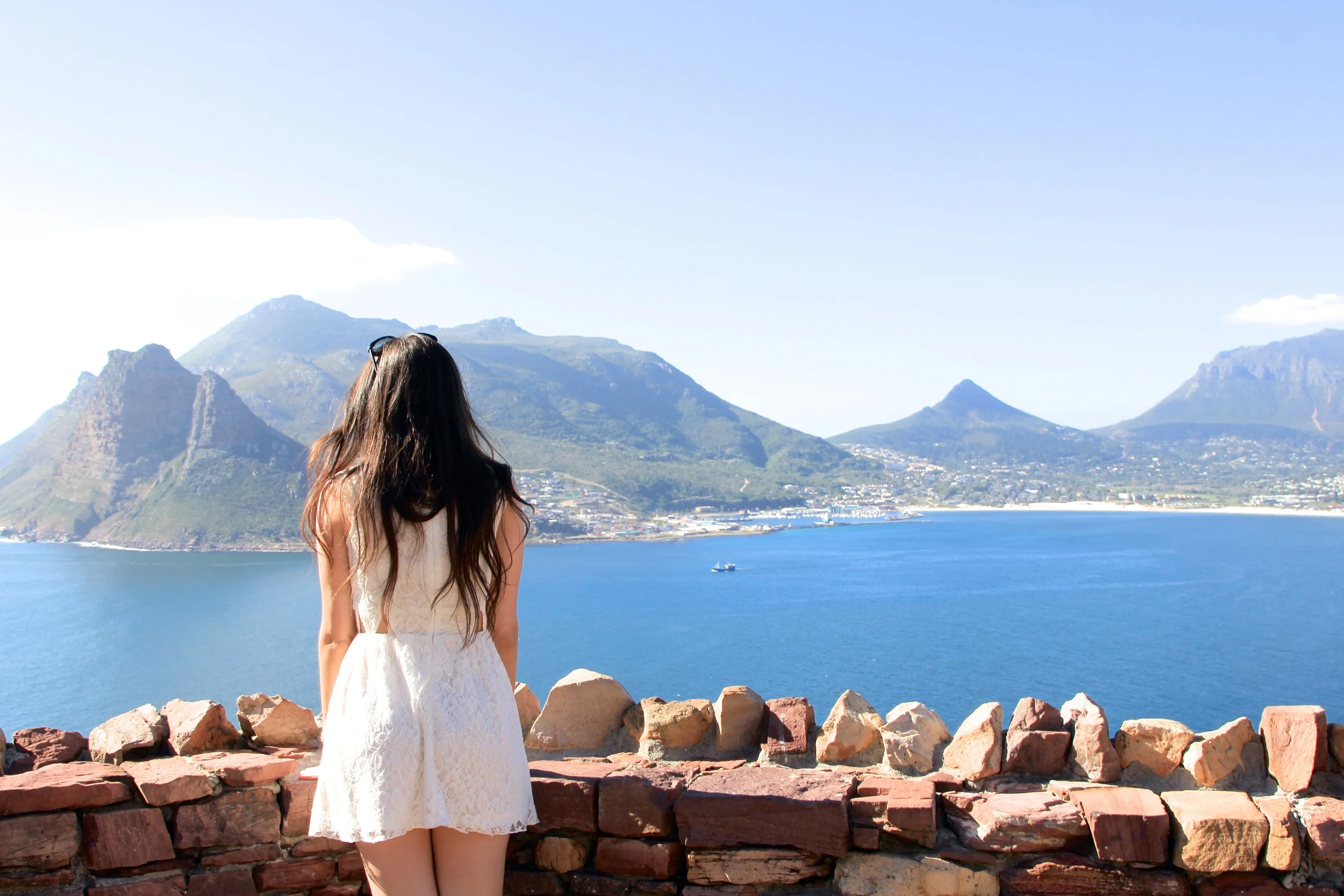 We took the longer, more scenic route back to Cape Town, driving on narrow roads carved into the side of the mountain. One stop we made was at Chapman's Peak, looking over the beautiful Hout Bay. 