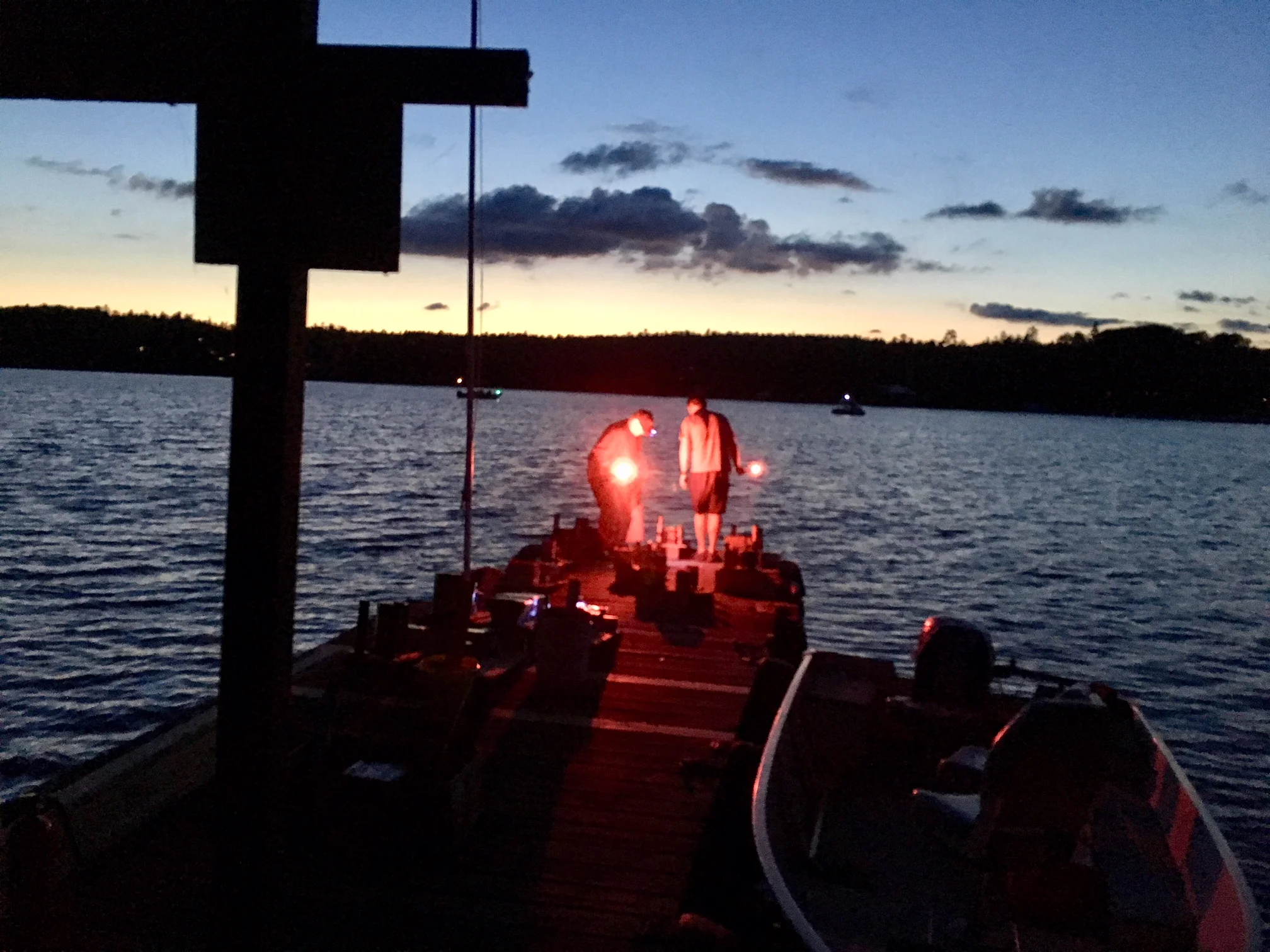 Setting the fireworks off from the dock on Sean and Shawna's island! Mark and Pat get ready and....