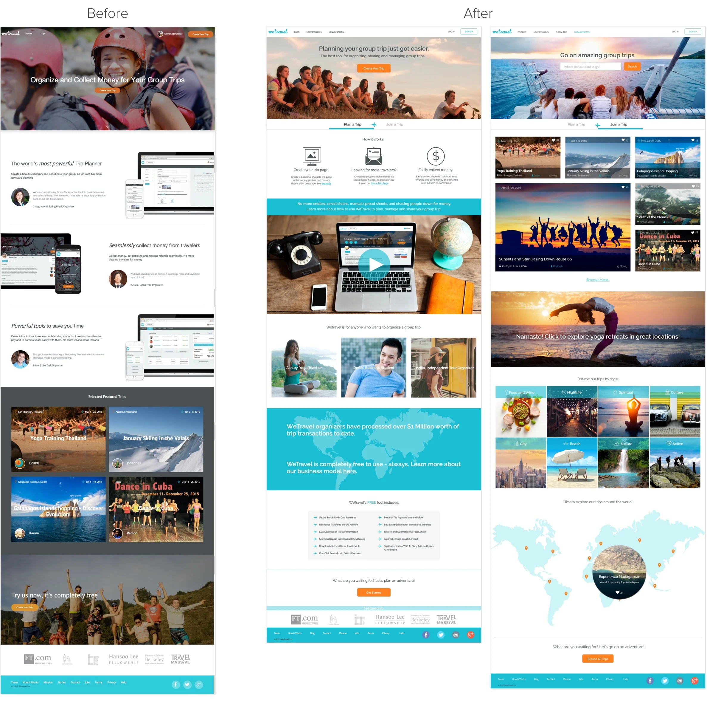 A sneak peek of the existing landing page vs. the team's redesigned page