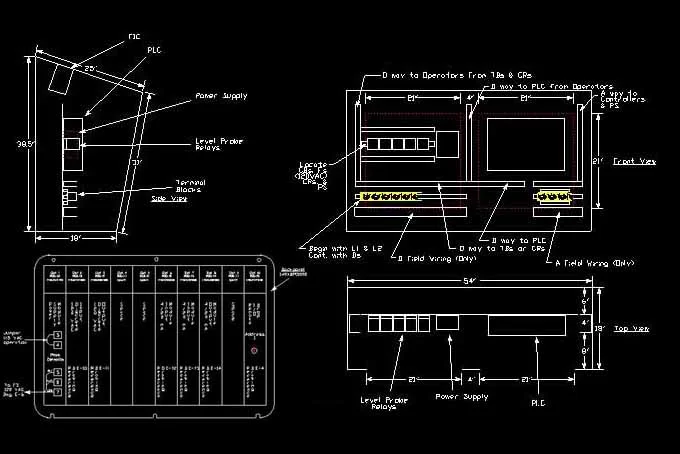 Drawings for retrofitting 1970s console with Quantum RIO drops.