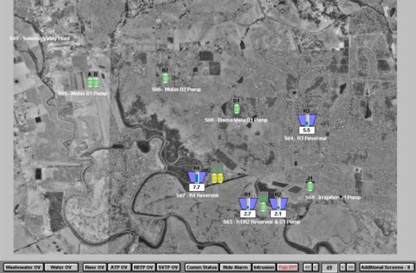 Satellite Image of Recycled Water Pump Stations & Reservoirs for Vineyards & Farmland Irrigation