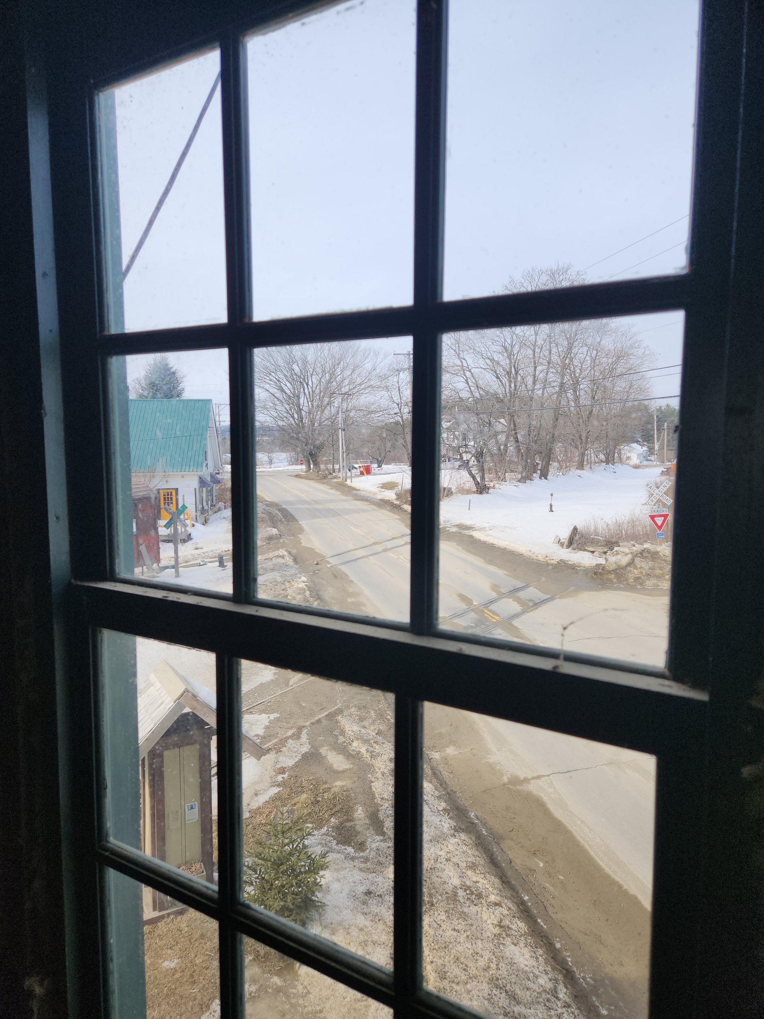 picture from inside window of an attic