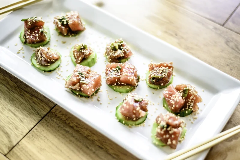 Ahi Tuna Poke on Cucumber Rounds