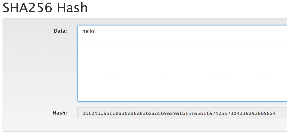 “hello” has its 64-character hash