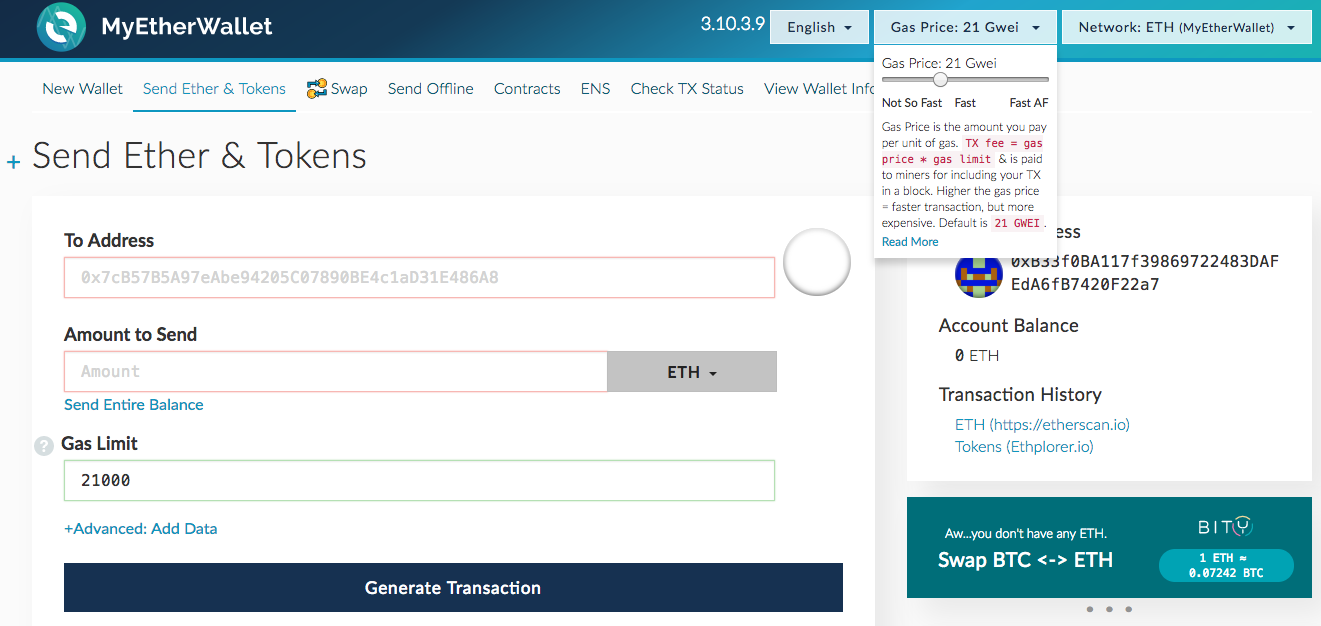 MyEtherWallet is an open-source wallet where you can store, send, and receive Ether. (as well as other tokens)