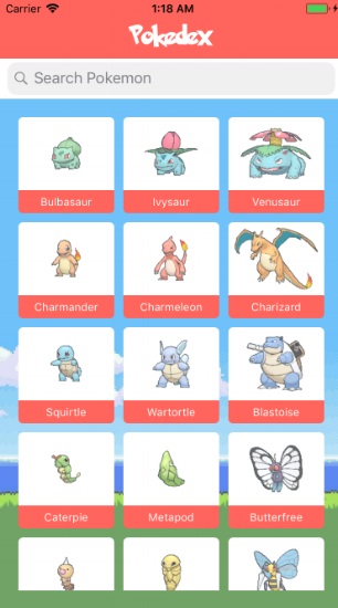 Pokedex app that displays pokemon details when you click on their icon, also has search functionality. Written in Swift 3 - code