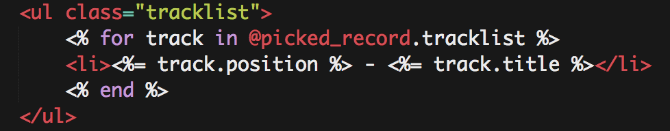 πΆ @picked_record is a Record object with an instance variable called "tracklist" - an array of Hashie objects for each track