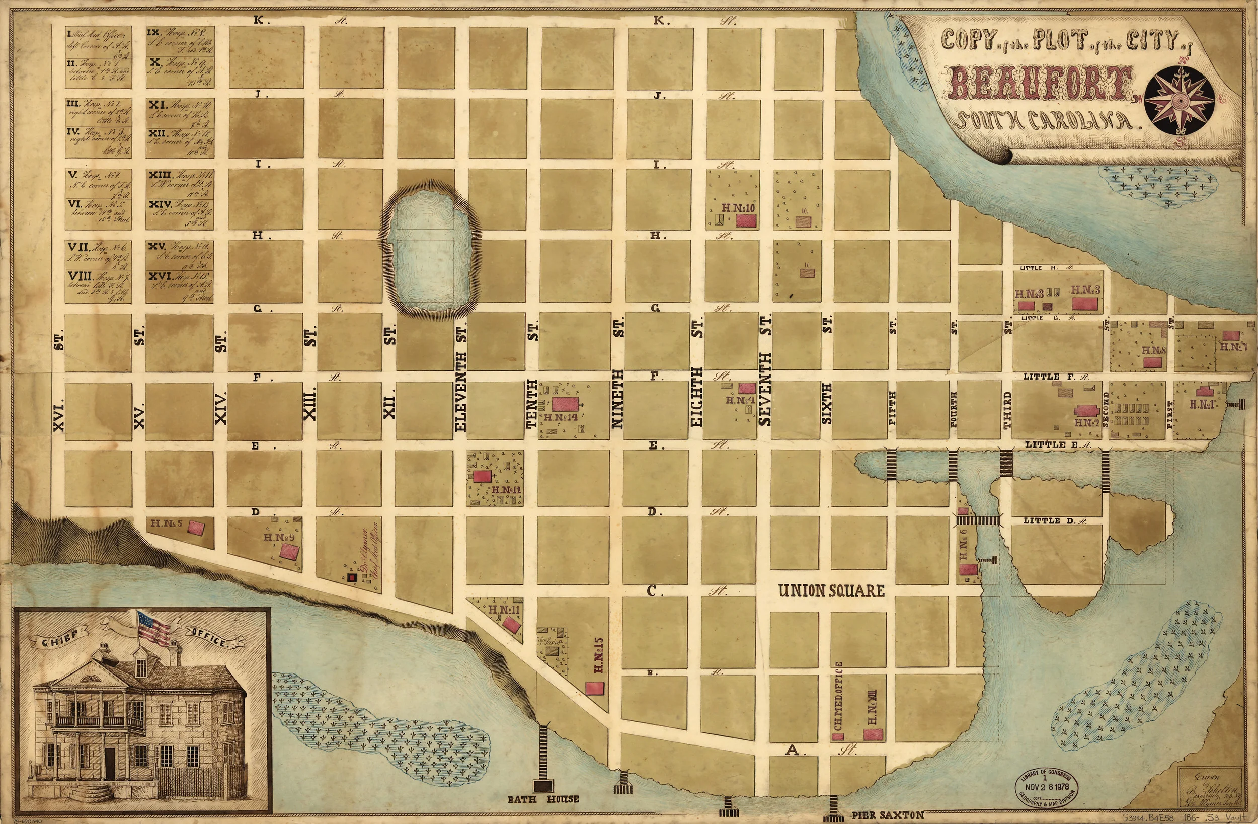 Map of downtown Beaufort During Union Occupation