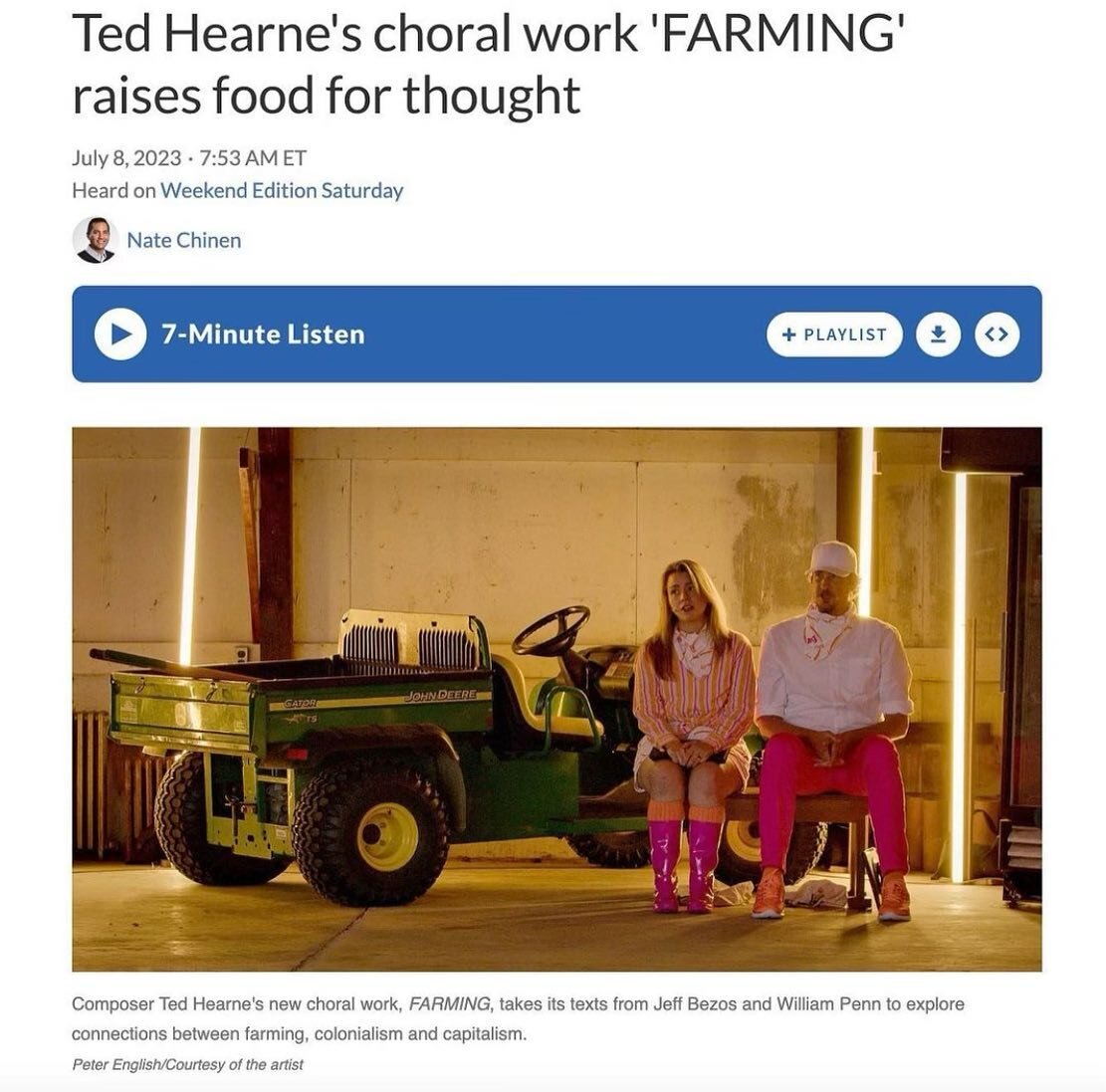 Thank you @natechinen and @nprmusic for this excellent piece on &quot;Farming.&quot;

The last month has been a wild and creative whirlwind as we've put this work together, taking us from Philly to Kings Oaks Farm in Bucks County, PA, to the Netherla