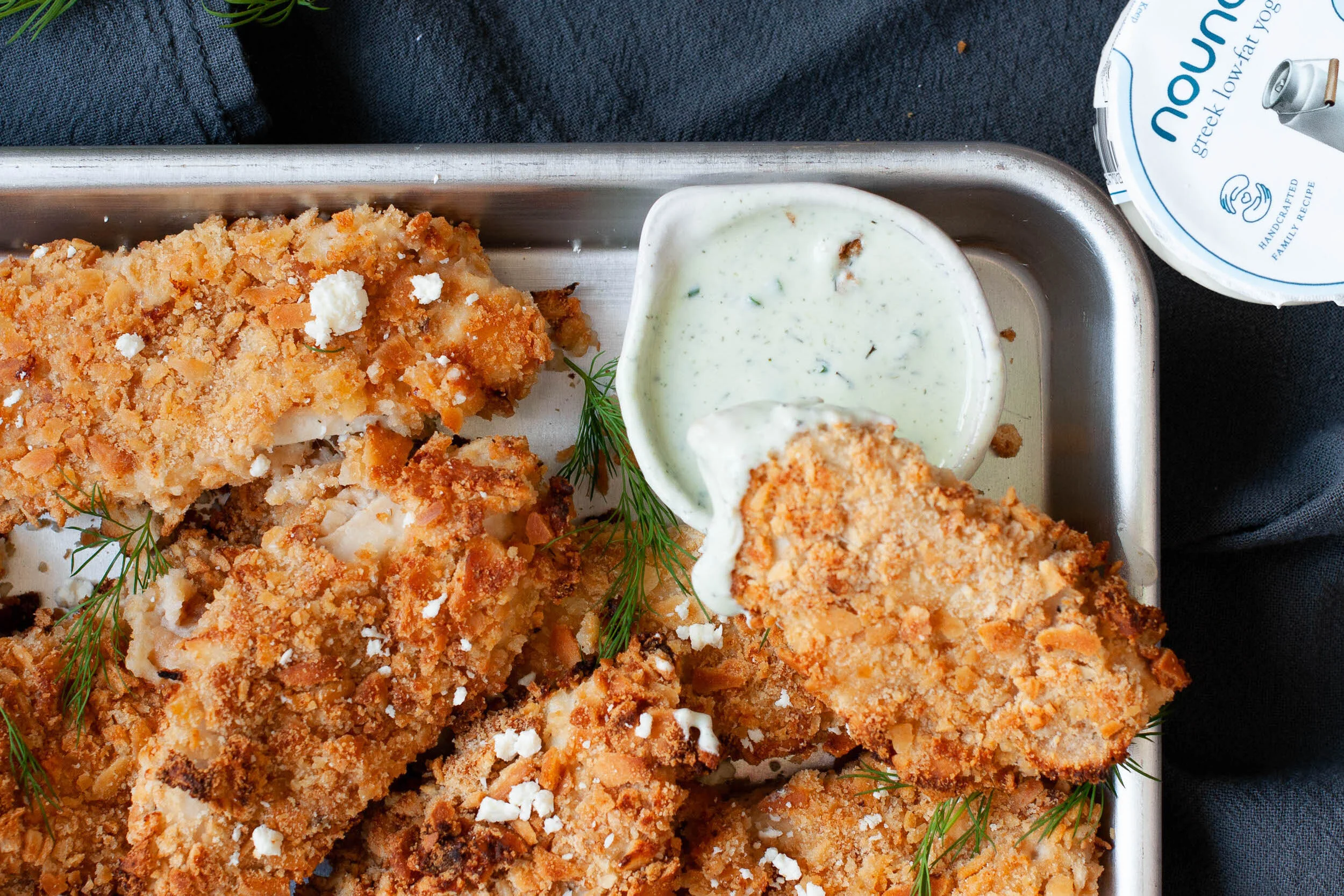 Pita Chip Baked Chicken Fingers Tzatziki Ranch Nounos Creamery
