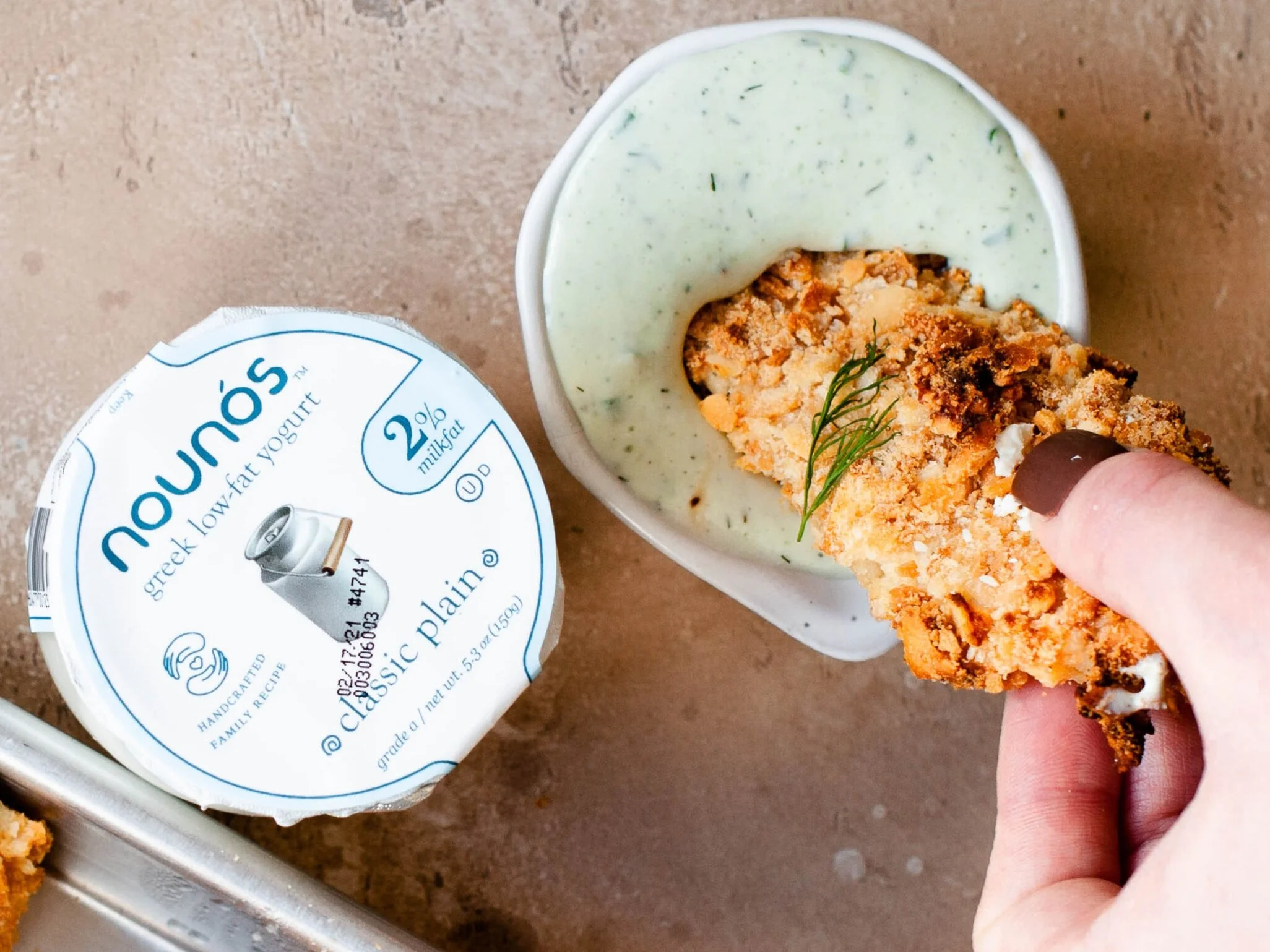 Pita Chip Baked Chicken Fingers Tzatziki Ranch Nounos Creamery