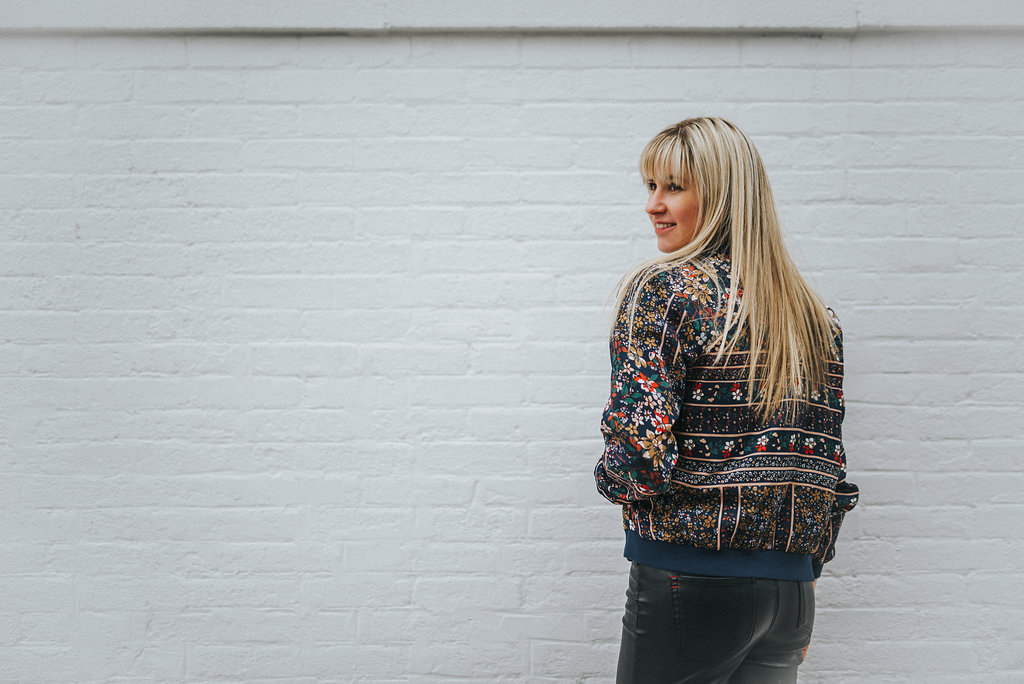 Blue Mini Floral Bomber from Marshalls- similar style via Blank NYC