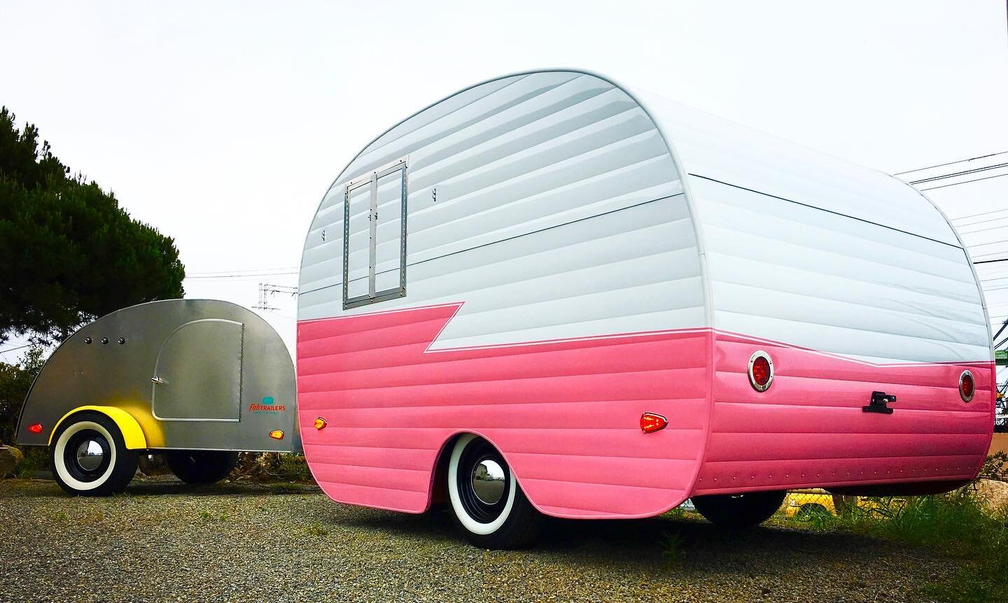 We recently re-acquired two pink and white Hamsters we built for a resort client a couple of years back. These are brand new builds, not re-habbed vintage trailers. Lightly used, empty inside and ready for your photo booth, tap trailer or as an extra