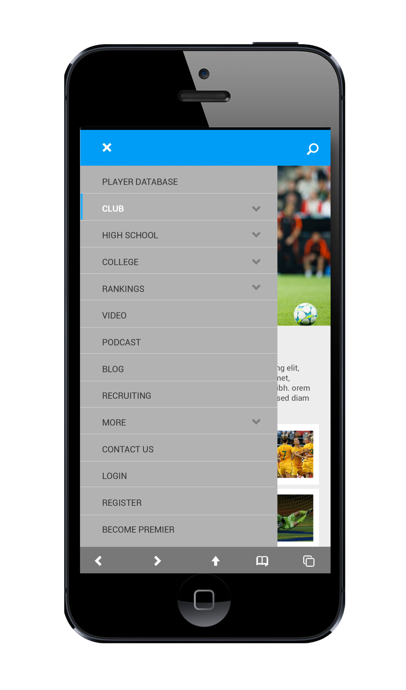 Sport Network App Menu