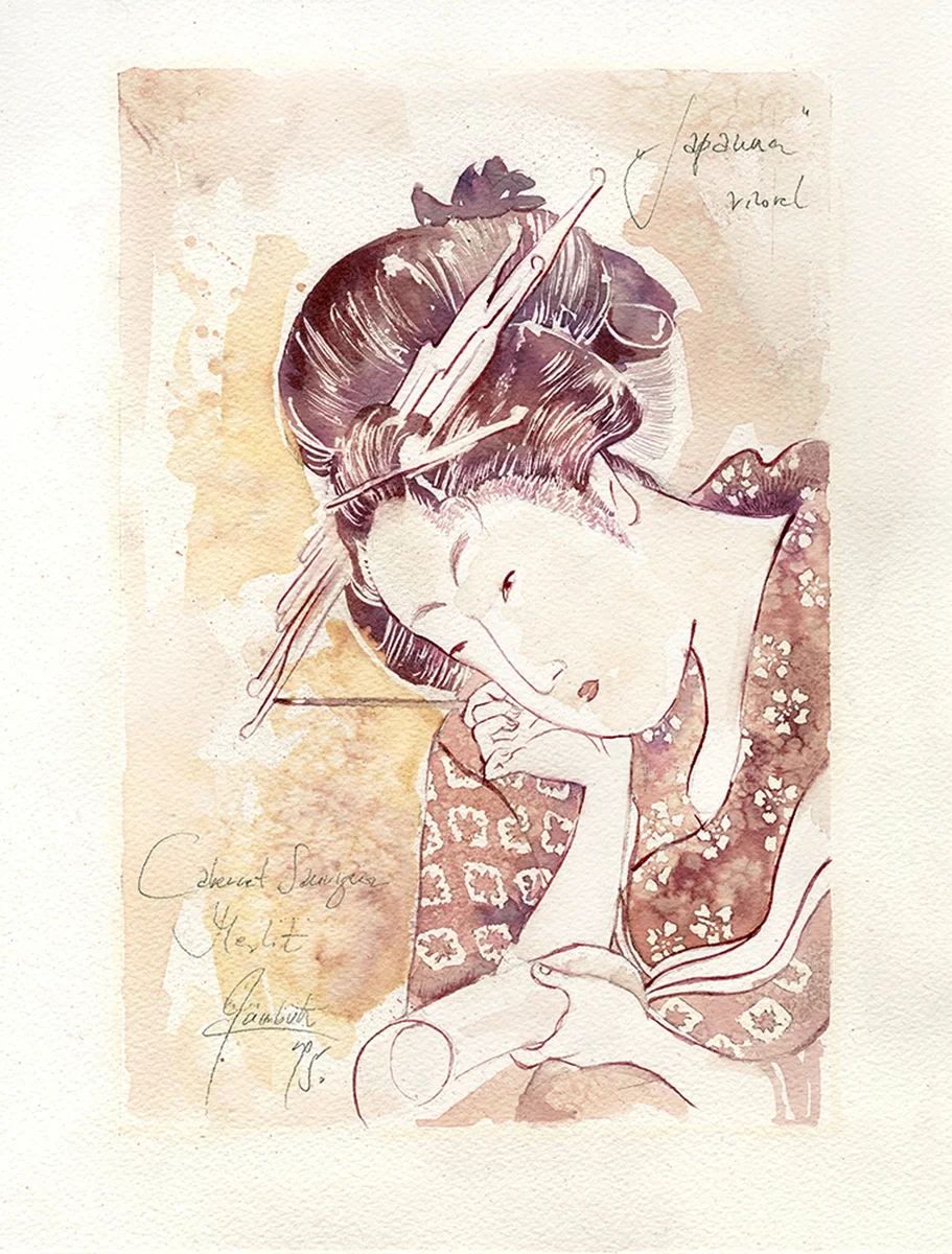 Sanja Jankovic, copia di Kitagawa Utamaro, "Beauty at her toilet"