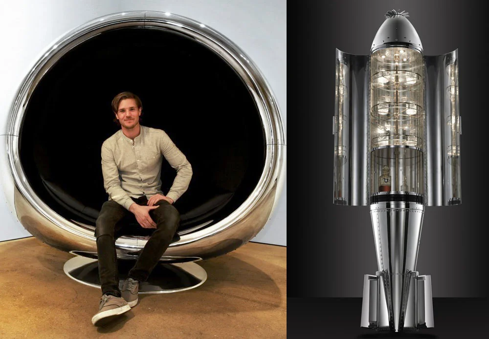 Designer trasforma in sedie alla moda i motori di un Boeing 737 e non contento converte un missile della R.A.F. in mobile bar