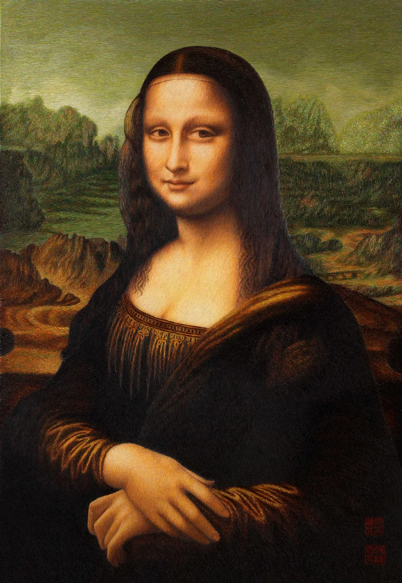 Mona Lisa (Leonardo da Vinci), ricamo a cuciture casuali, 45x65cm, 2005