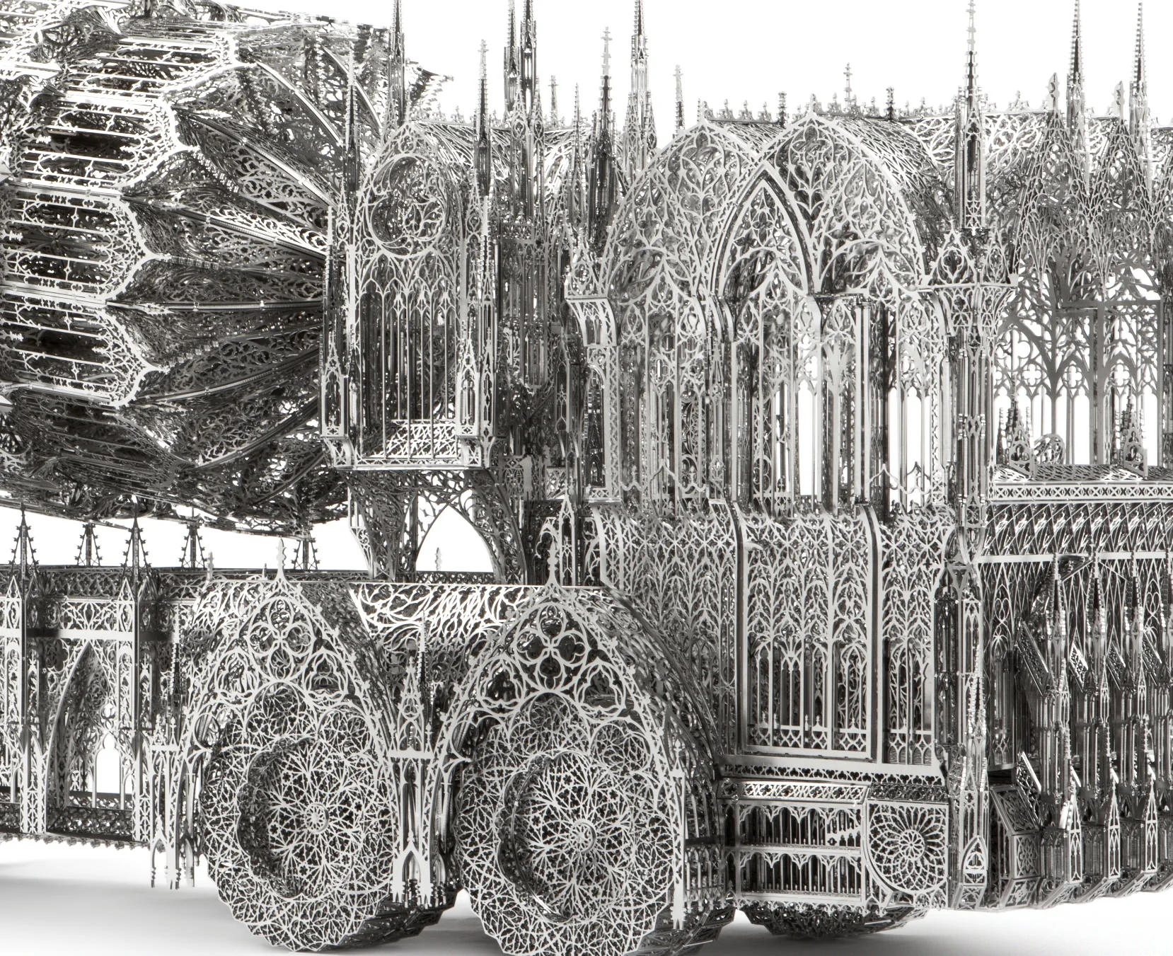 Wim Delvoye, Cement Truck, 2013, 138 x 36 x 68.5cm, laser-cut stainless steel; (particolare)