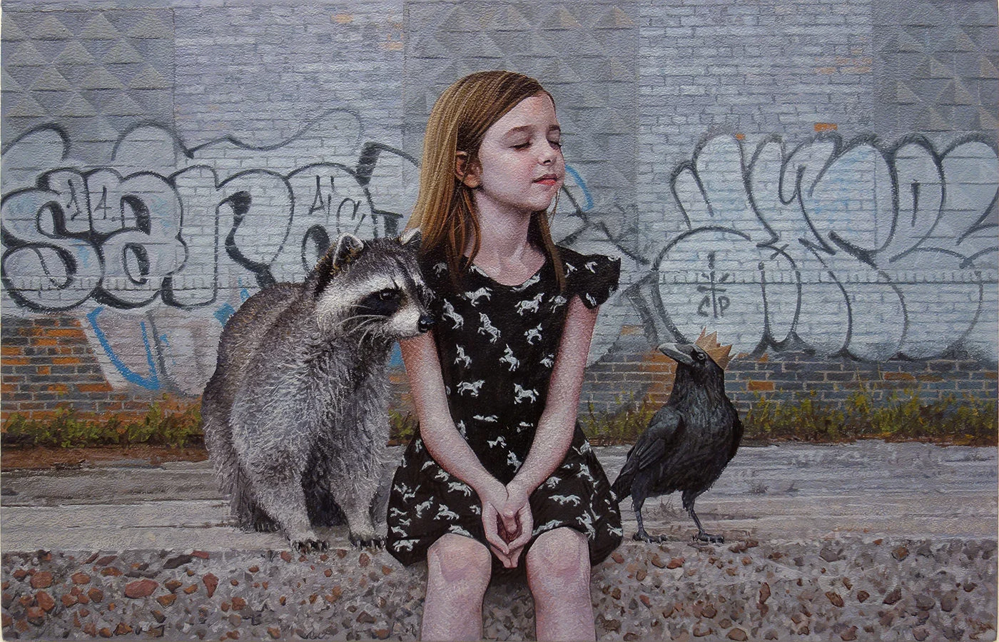 Kevin Peterson dipinge in modo straordinariamente realistico storie di bimbi e animali selvatici sullo sfondo di architetture degradate