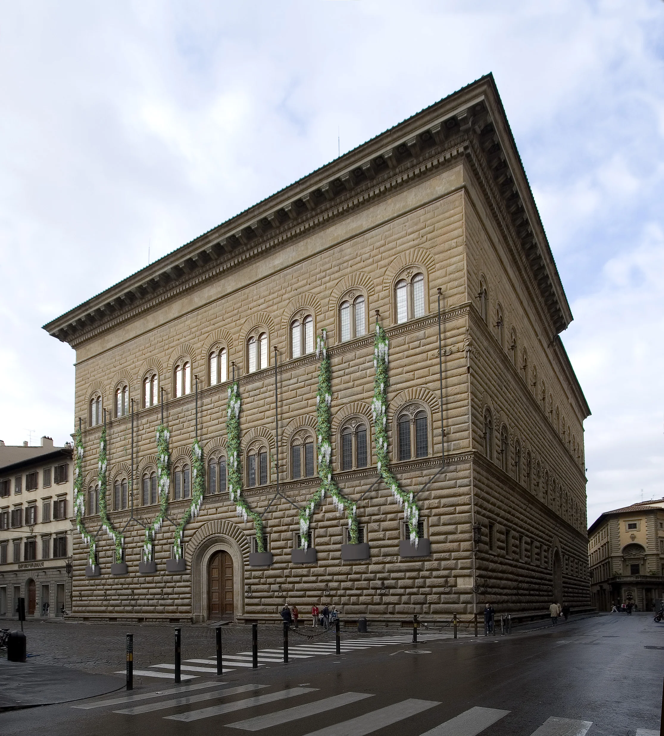 Plant Decision-Making Based on Human Smell of Fear and Joy, 2018 (Piante di glicine sulla Facciata di Palazzo Strozzi la cui crescita è influenzata dalle emozioni di paura o divertimento dei visitatori) (Rendering di Michele Giuseppe Onali)