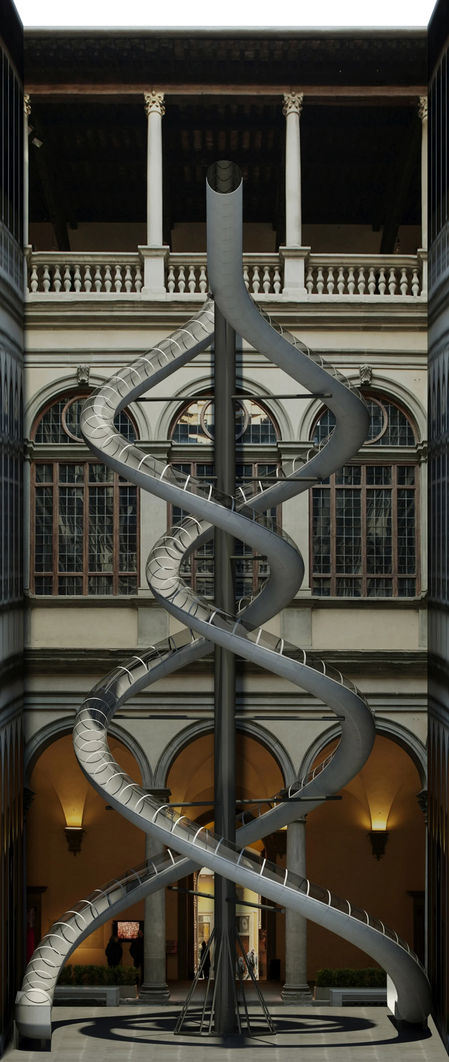 The Florence Experiment Slides, 2018 (Scivoli nel Cortile di Palazzo Strozzi) (Rendering di Michele Giuseppe Onali)