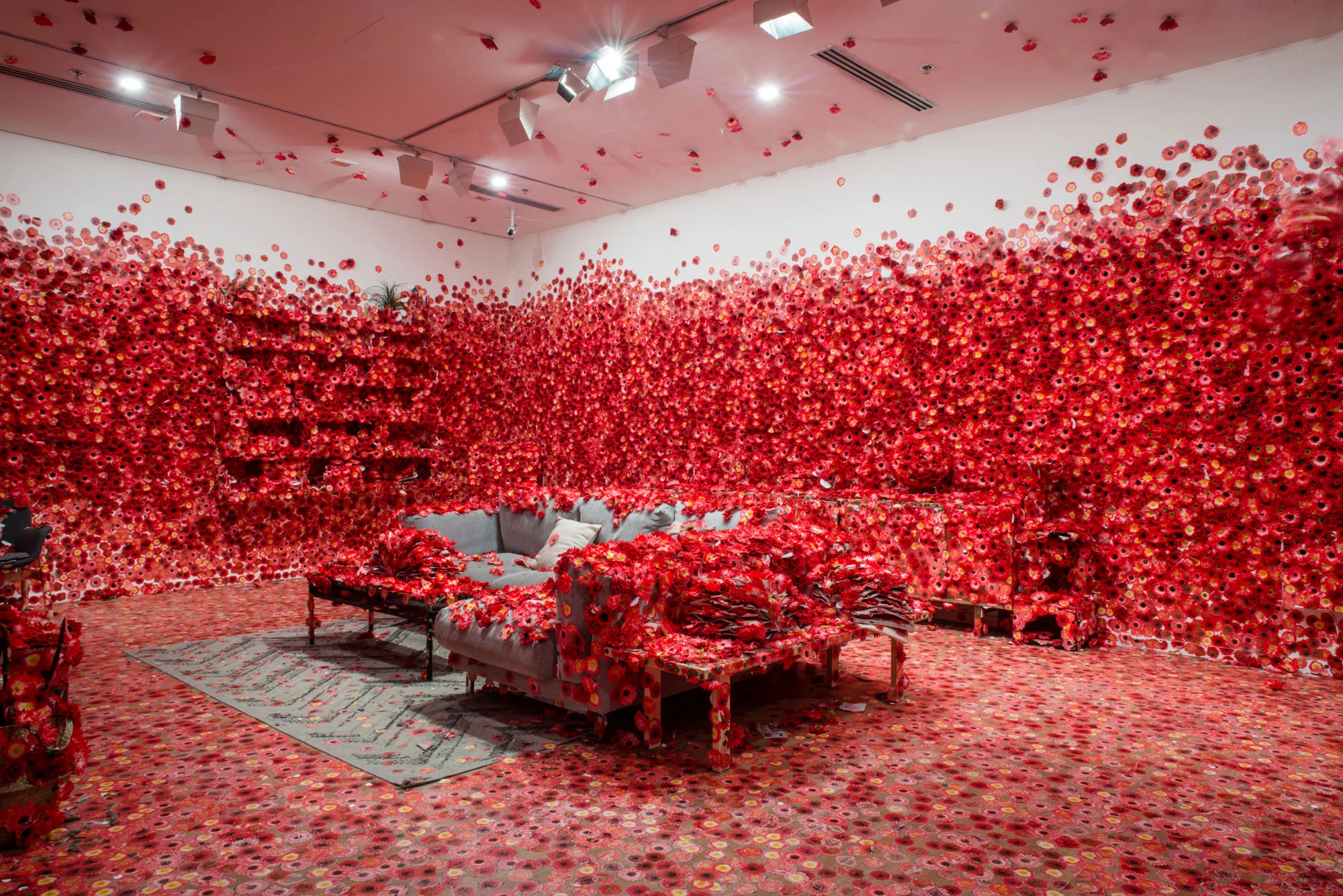 Exhibition image of Yayoi Kusama’s Flower Obsession 2017 on display in NGV Triennial at NGV International 2017. Photo: Eugene Hyland
