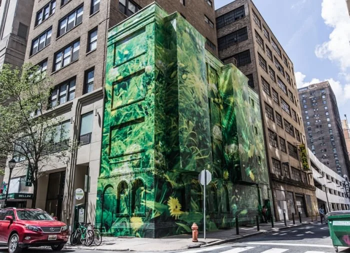 Patrick Jacobs, Mural Installation with Field with Dandelions, 2016 Philadelphia, (76 x 112 x 74 cm).&nbsp;Styrene, acrylic, cast neoprene, paper, cat hair,aluminum foil, polyurethane foam, ash, talc, starch,acrylite, vinyl film, copper, wood, steel…