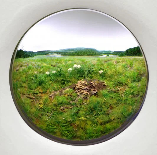 Patrick Jacobs, Oak Stump with Red-Banded Polypore, 2013 Diorama viewed through 19 cm window.&nbsp;(76.2 x 112 x 74 cm).&nbsp;Styrene, acrylic, cast neoprene, paper,&nbsp;polyurethane foam, ash,&nbsp;talc, starch, acrylite,&nbsp;vinyl film, copper,&…