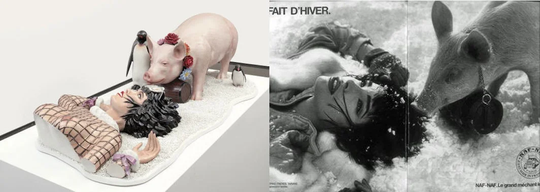 Jeff Koons, Fait d’Hiver, 1988. Photo: Christie’s. Franck Davidovici, Naf Naf ad, 1985. Photo: Naf Naf.