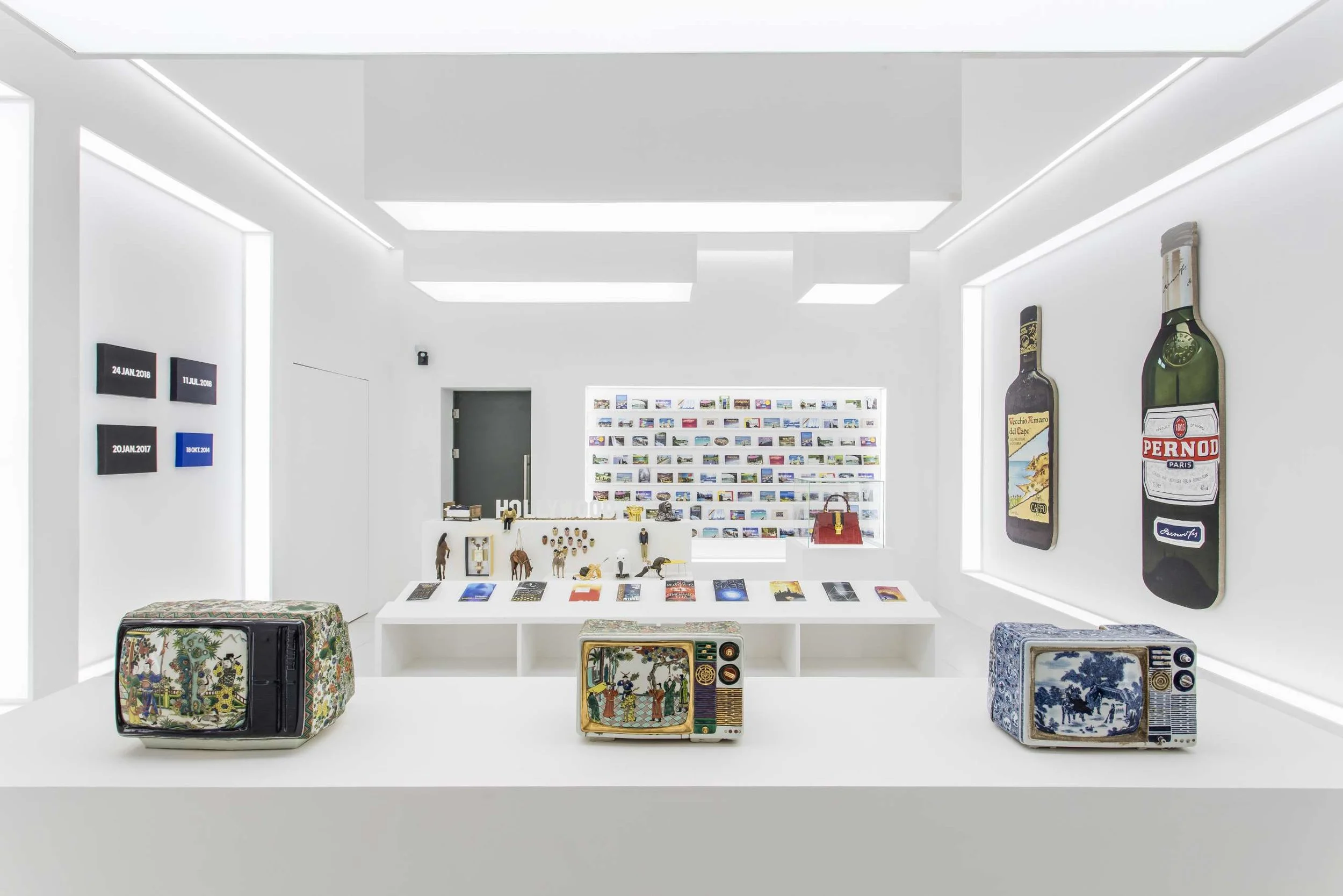 The Artist is Present, Shanghai 2018. Exhibition View. In the foreground porcelain TVs made by artist Ma Jun.