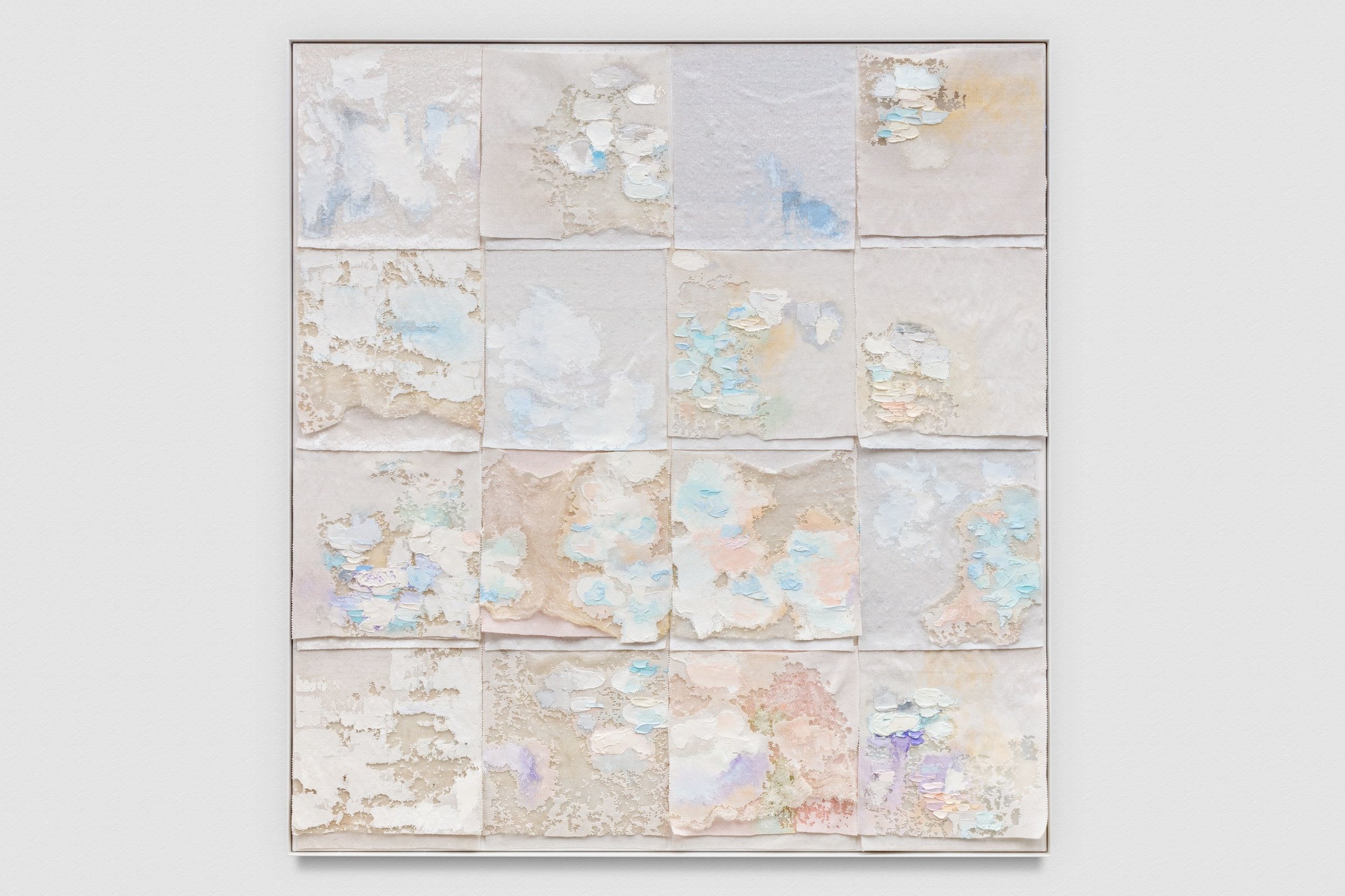 LIZA LOU Stratus Fractus, 2018, oil paint on woven glass beads on canvas, 151.1 x 141 x 6.4 cm; Courtesy the artist and Lehmann Maupin, New York, Hong Kong, and Seoul.. Photo: Joshua White