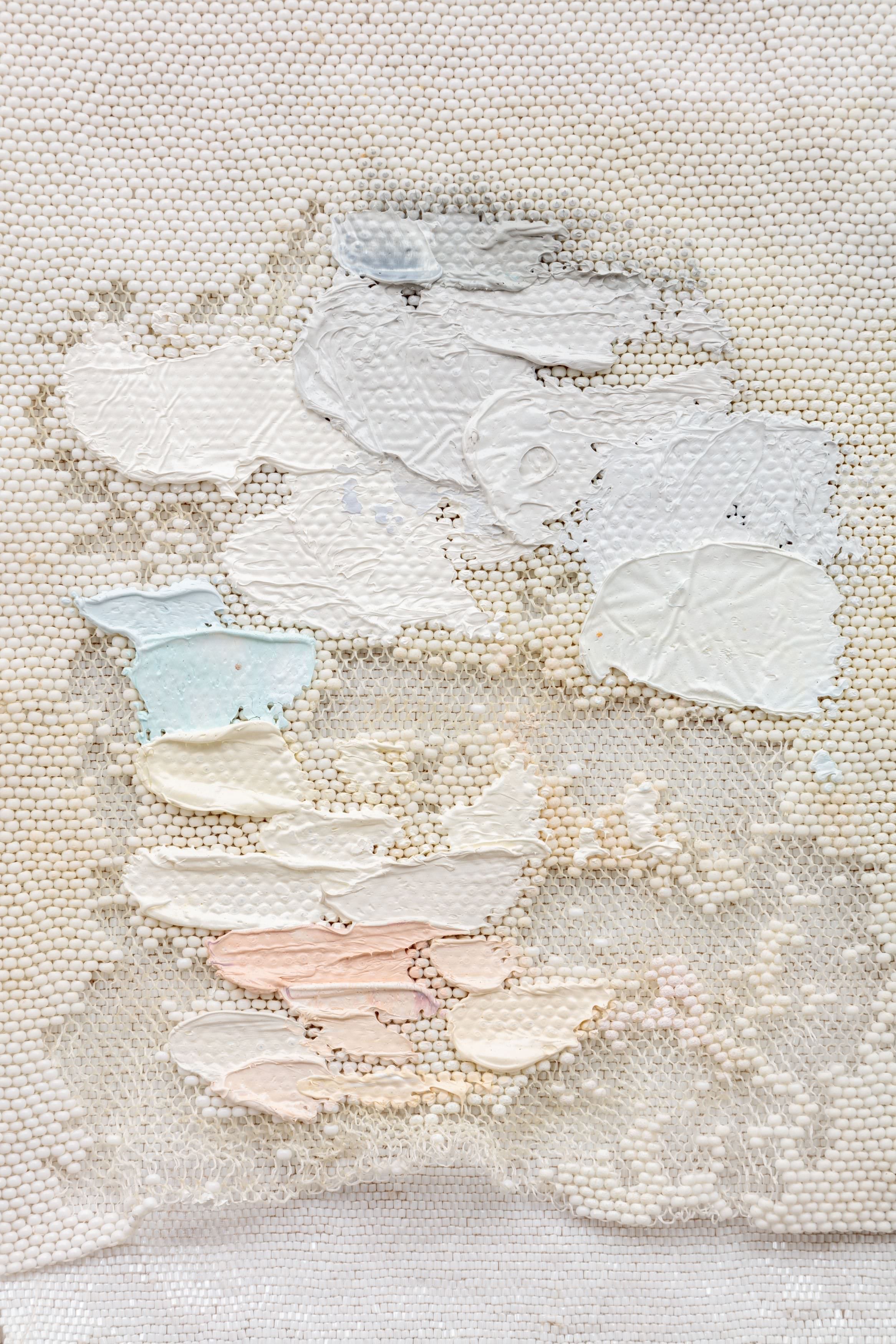 LIZA LOU Stratus Fractus (detail), 2018, oil paint on woven glass beads on canvas, 151.1 x 141 x 6.4 cm; Courtesy the artist and Lehmann Maupin, New York, Hong Kong, and Seoul.. Photo: Joshua White