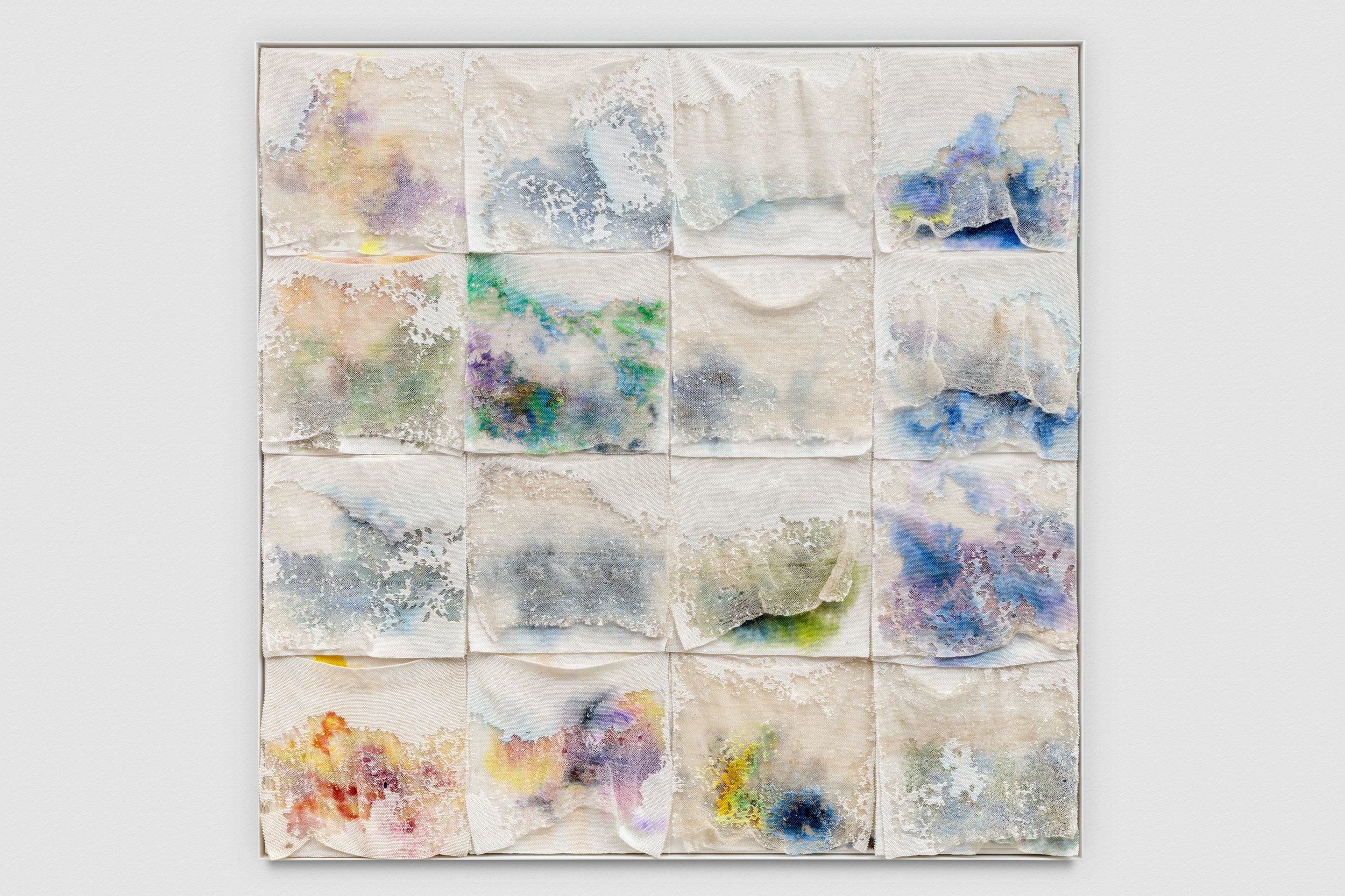 LIZA LOU Pyrocumulus, 2018, oil paint on woven glass beads on canvas,141.6 x 142.9 x 7.6 cm. Courtesy the artist and Lehmann Maupin, New York, Hong Kong, and Seoul.. Photo: Joshua White