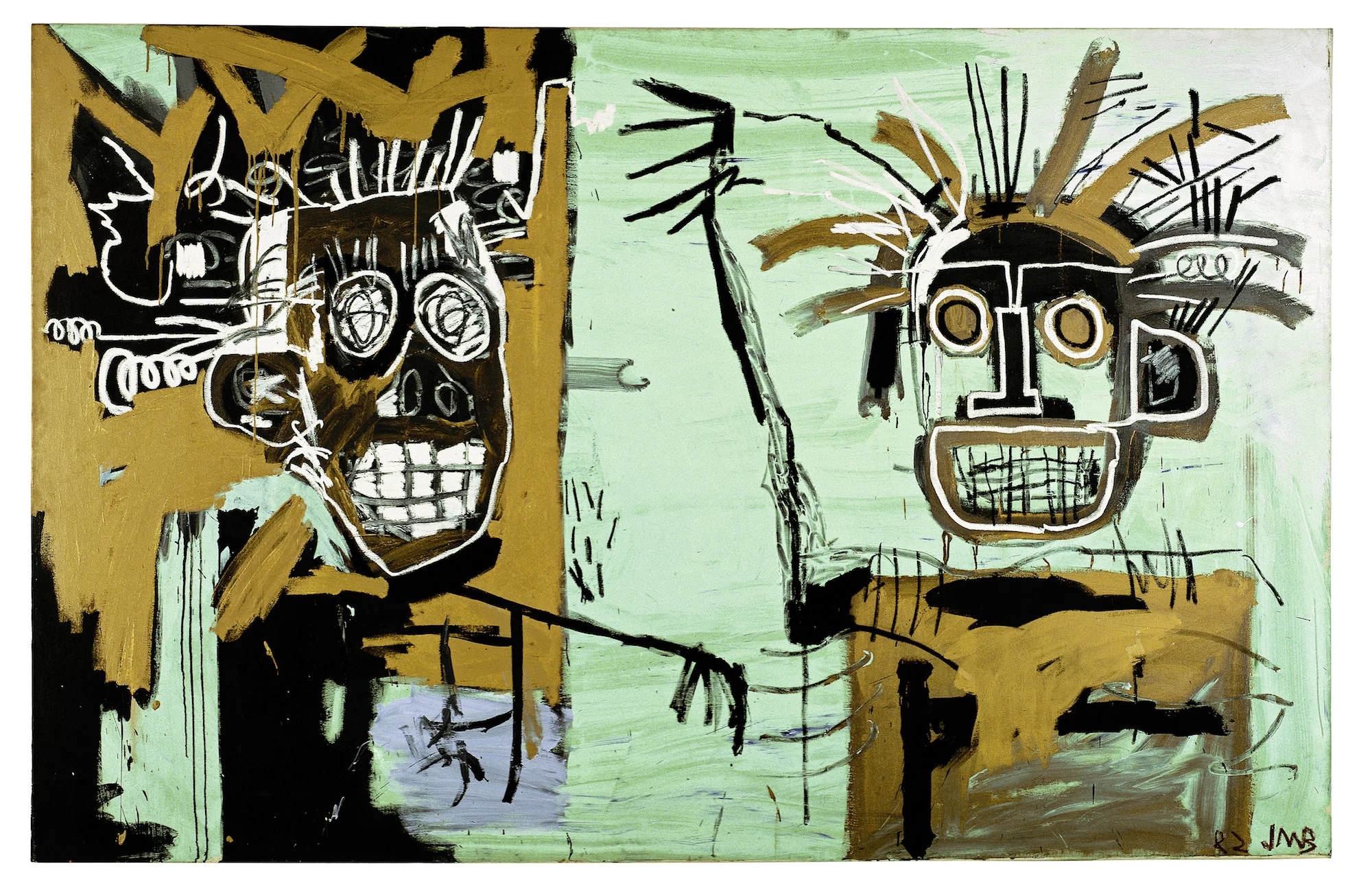 Untitled (Two on Gold), 1982 Acrylic and oilstick on canvas, 203 x 317.5 cm / 80 x 125 inches Photo: Courtesy Galerie Enrico Navarra, Paris Copyright: © The Estate of Jean-Michel Basquiat. Licensed by Artestar, New York