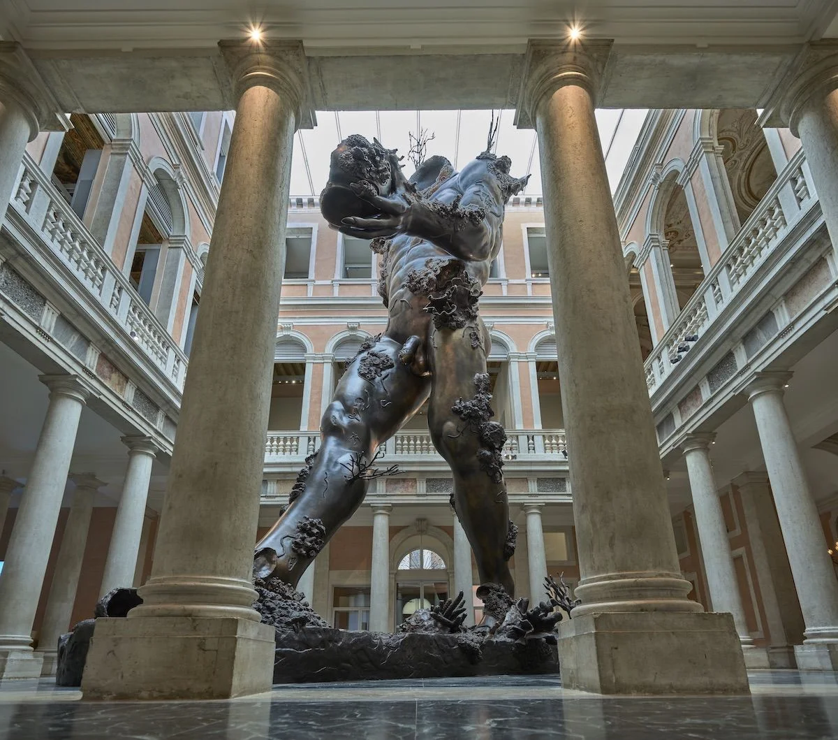 Damien Hirst, Demon with Bowl, 2014, as installed in Palazzo Grassi in “Treasures from the Wreck of the Unbelievable.” Photo by Prudence Cuming Associates, © Damien Hirst and Science Ltd. All rights reserved, DACS 2019.